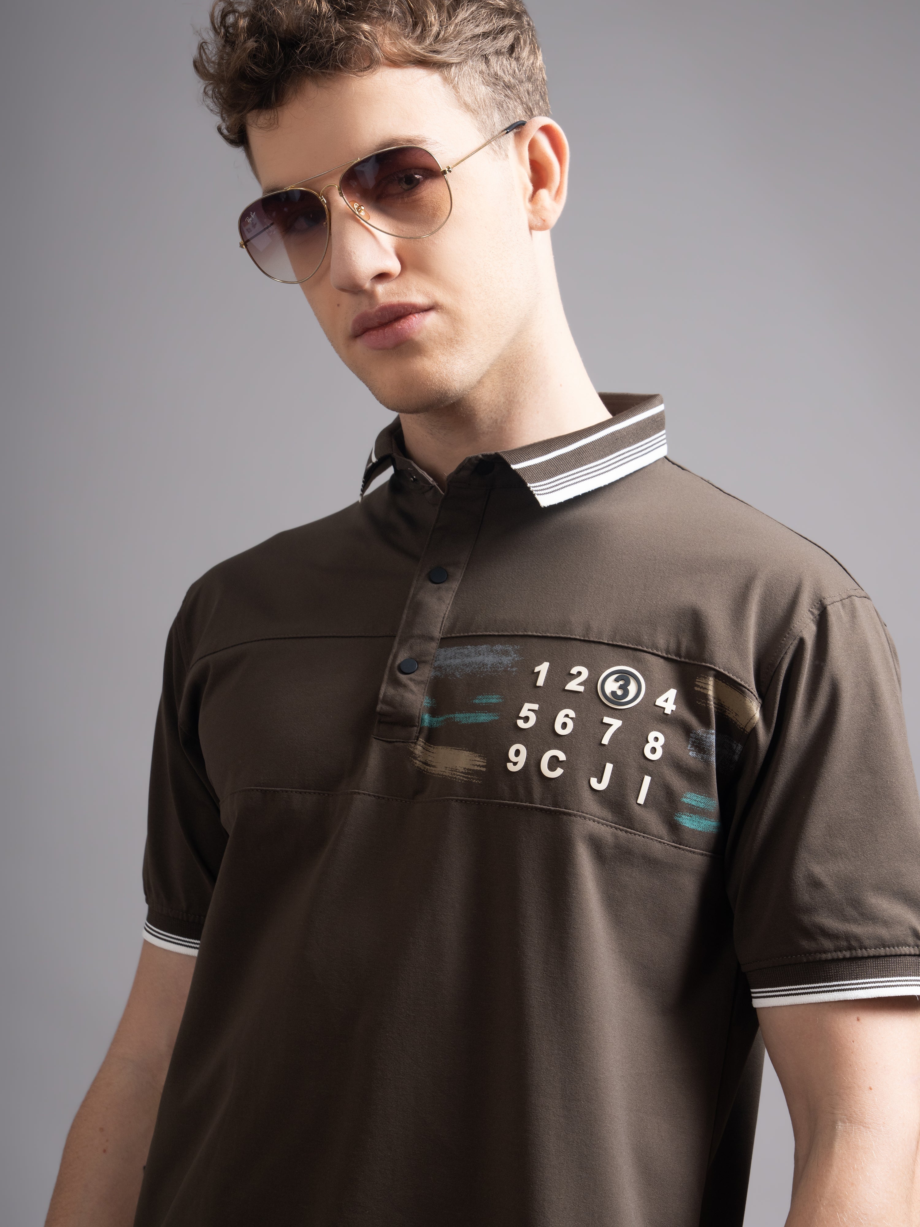 Men Calver Brown Polo T-Shirt