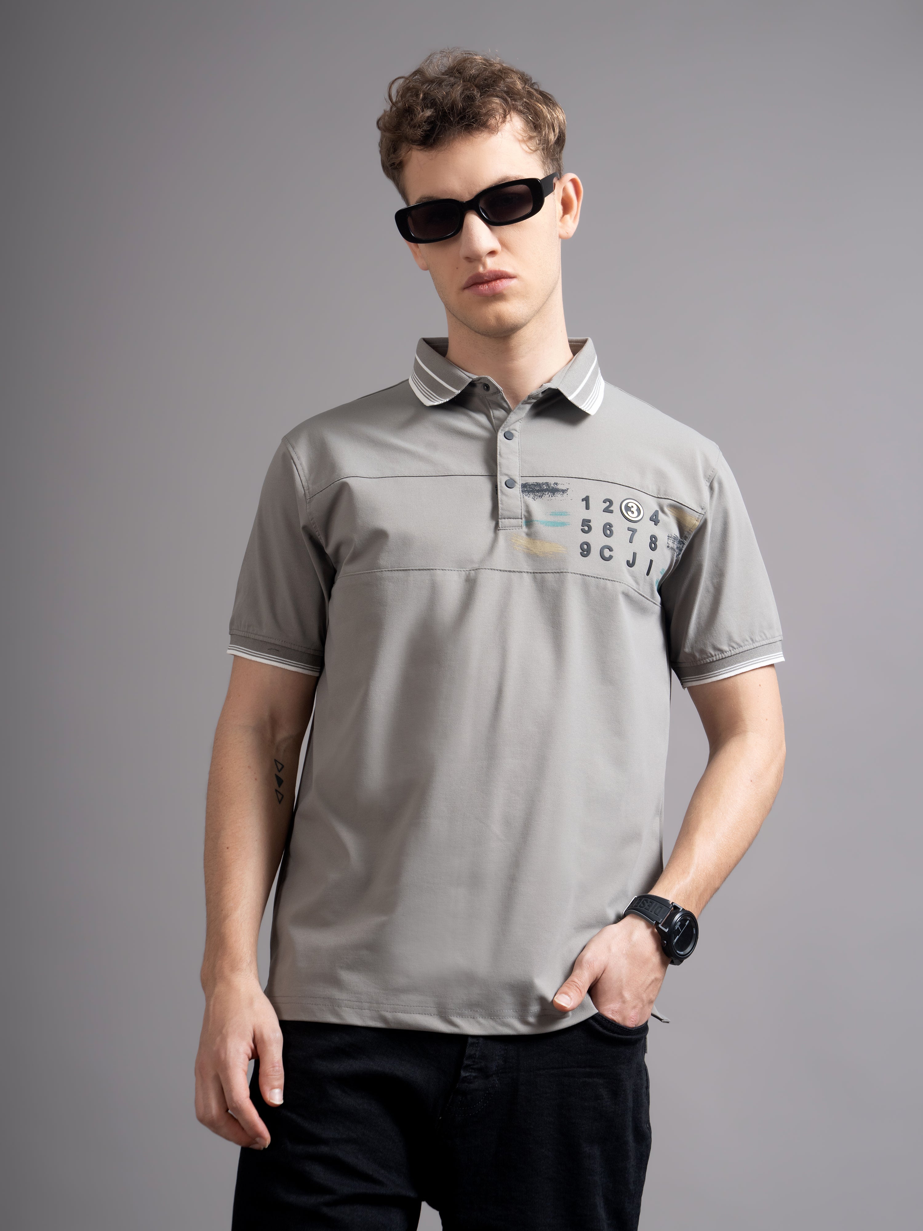 Men Calver Grey Polo T-Shirt