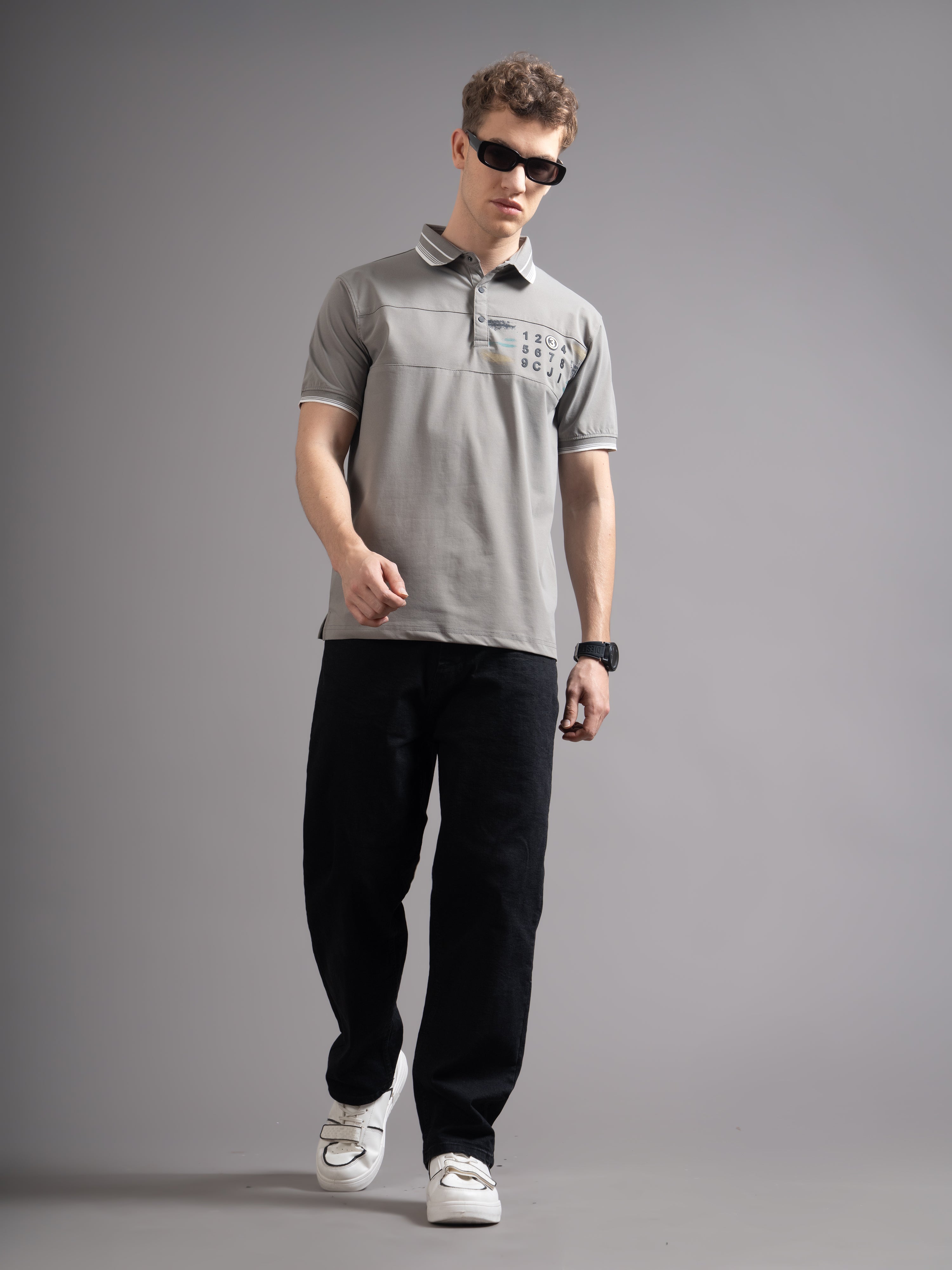 Men Calver Grey Polo T-Shirt