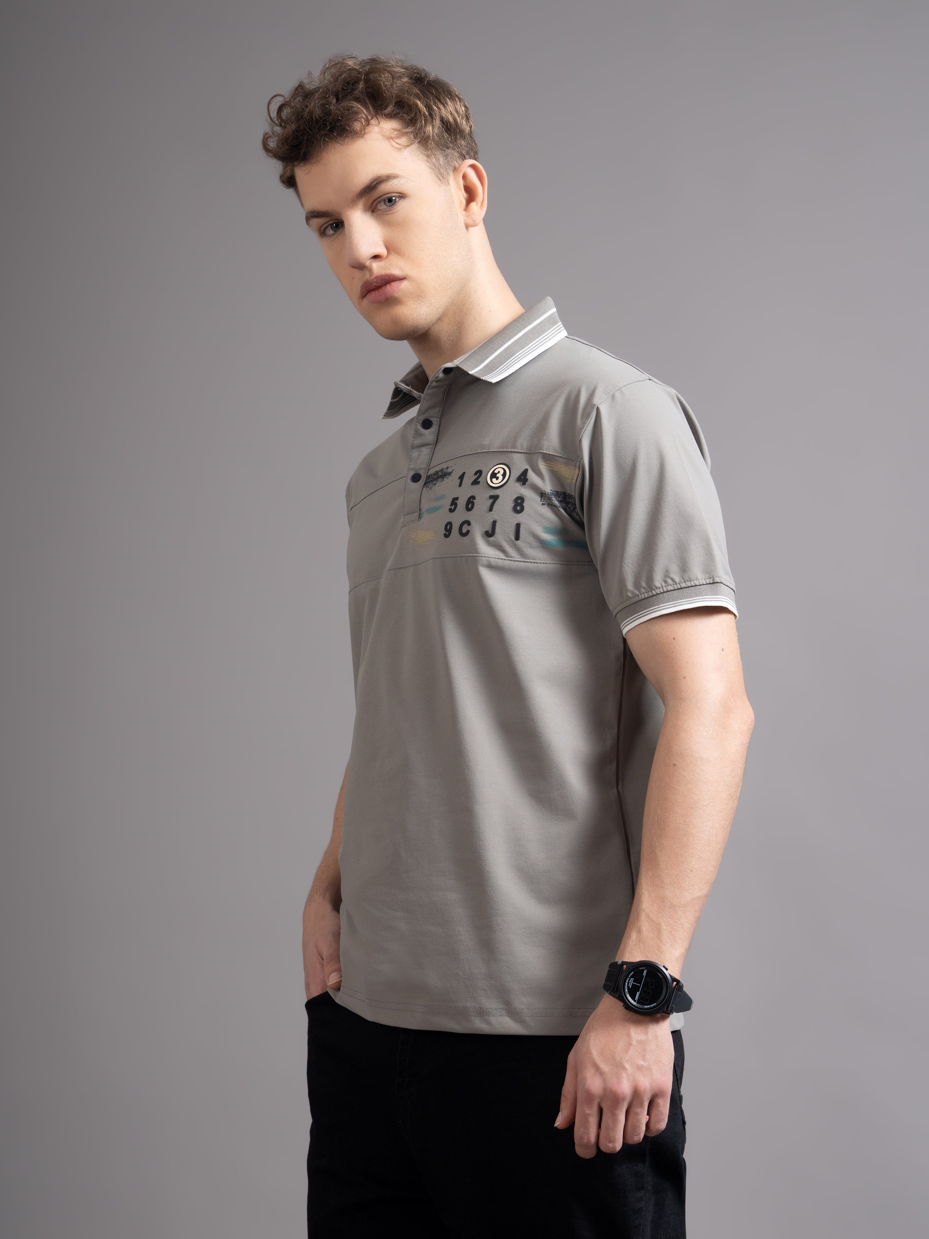 Men Calver Grey Polo T-Shirt