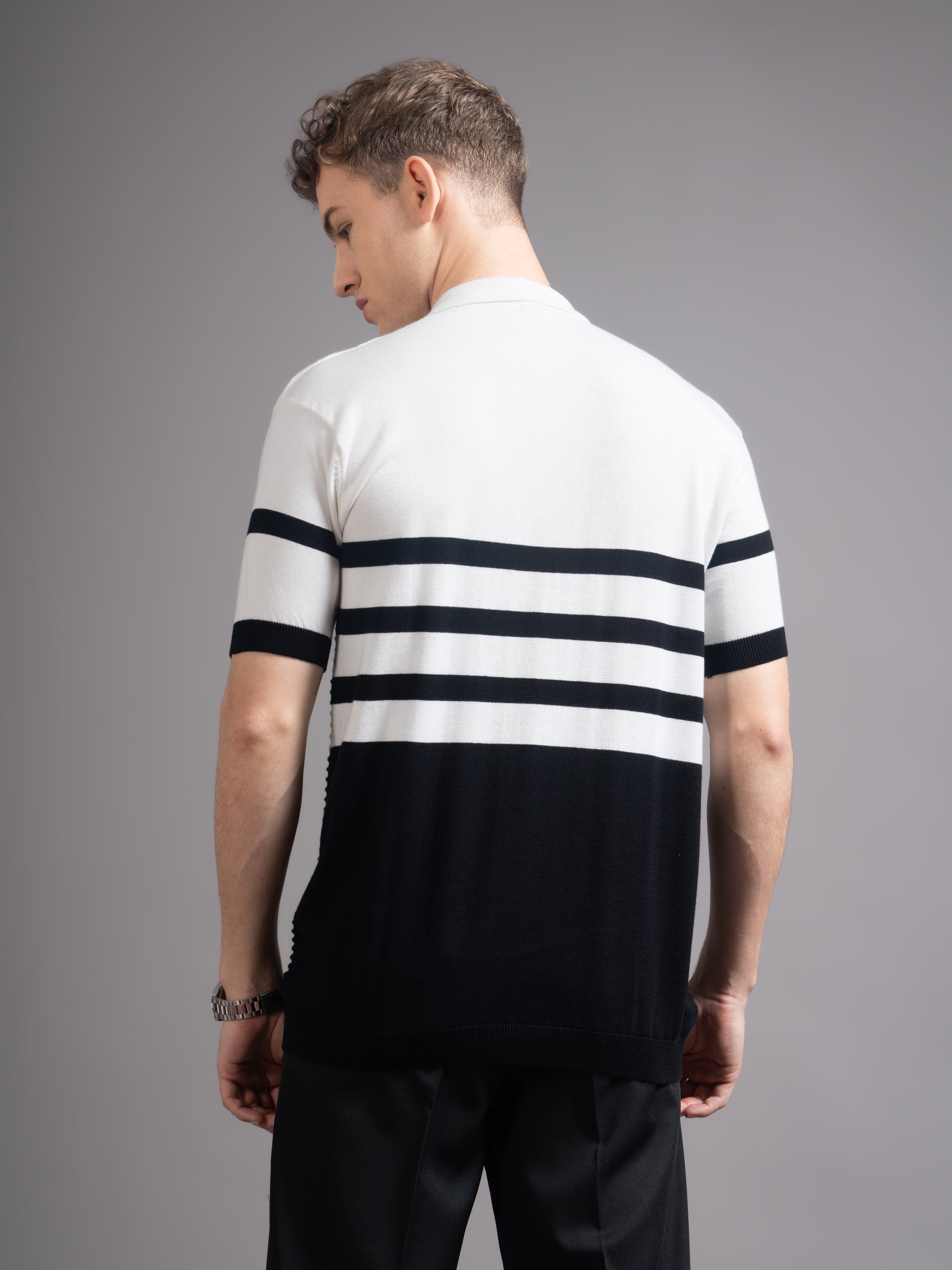 Men Duvont Black Knit Polo T-Shirt