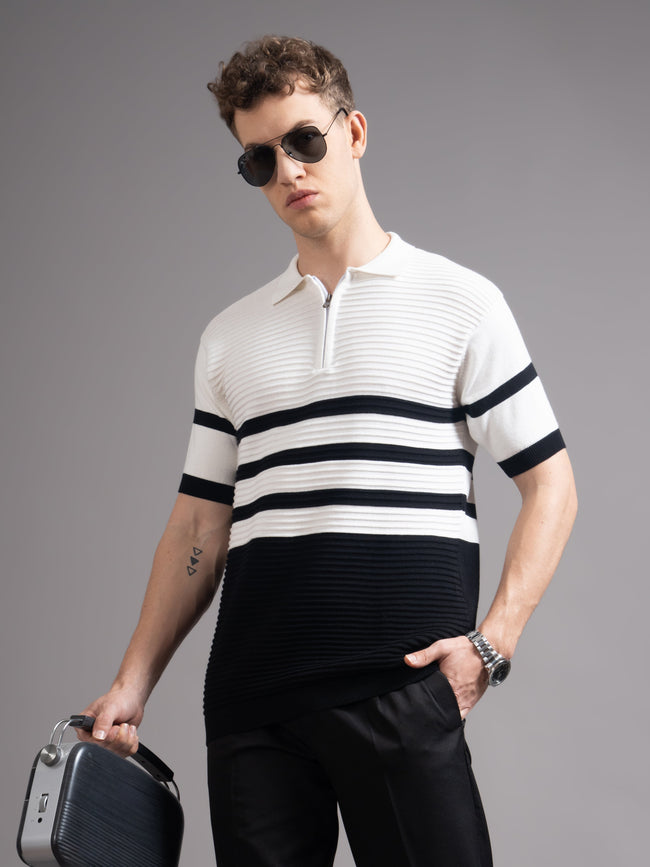 Men Duvont Black Knit Polo T-Shirt