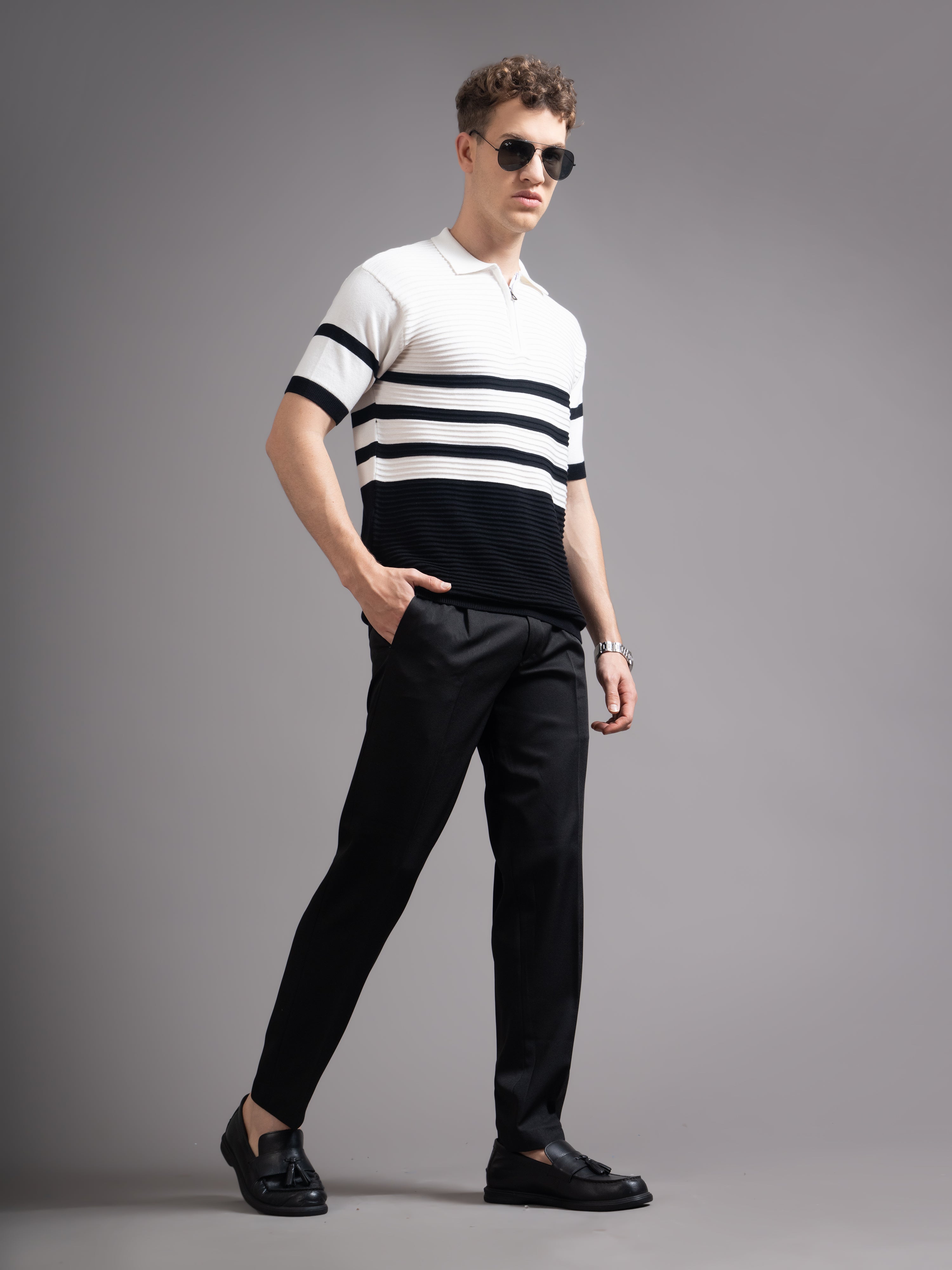 Men Duvont Black Knit Polo T-Shirt