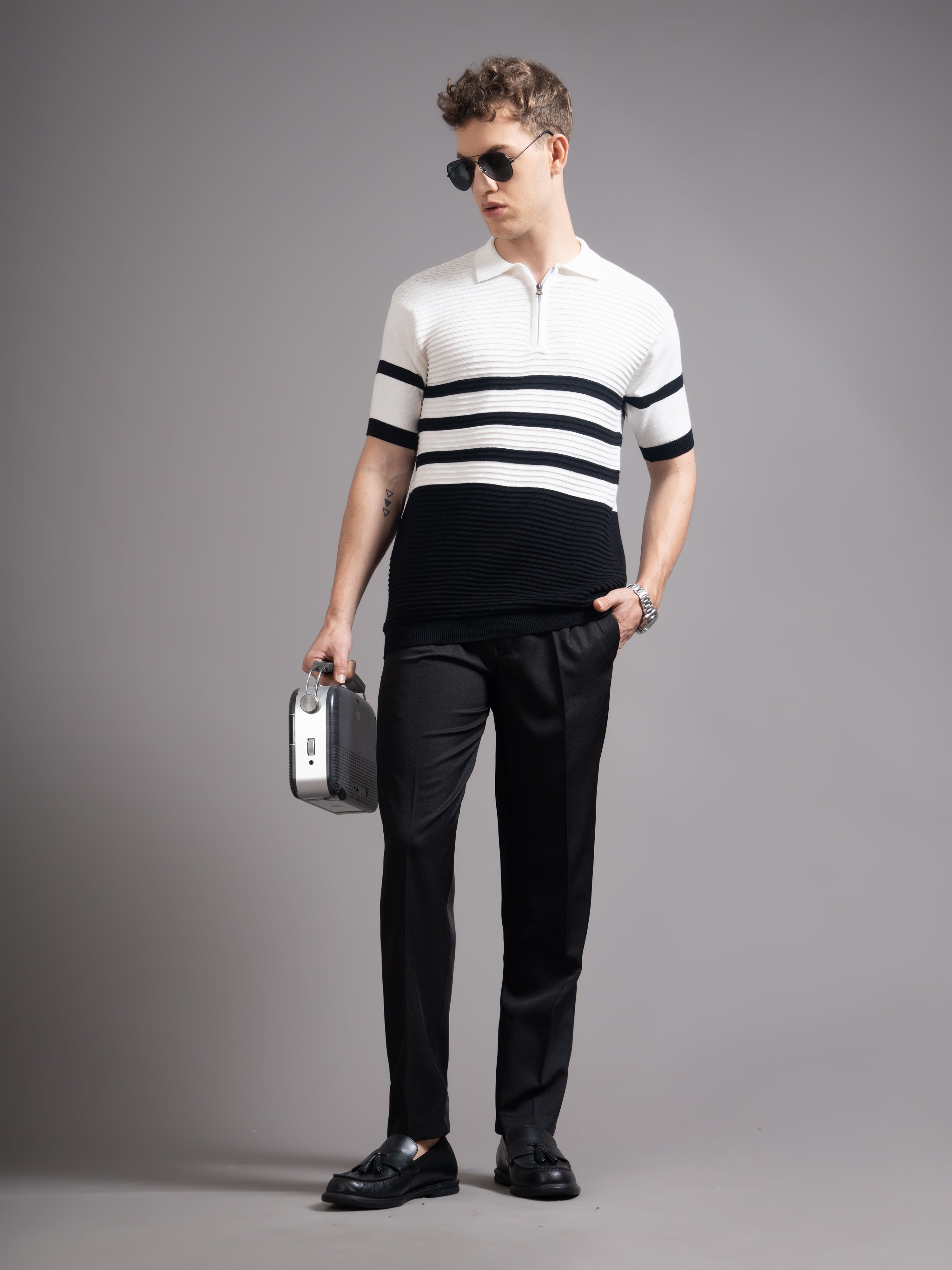 Men Duvont Black Knit Polo T-Shirt