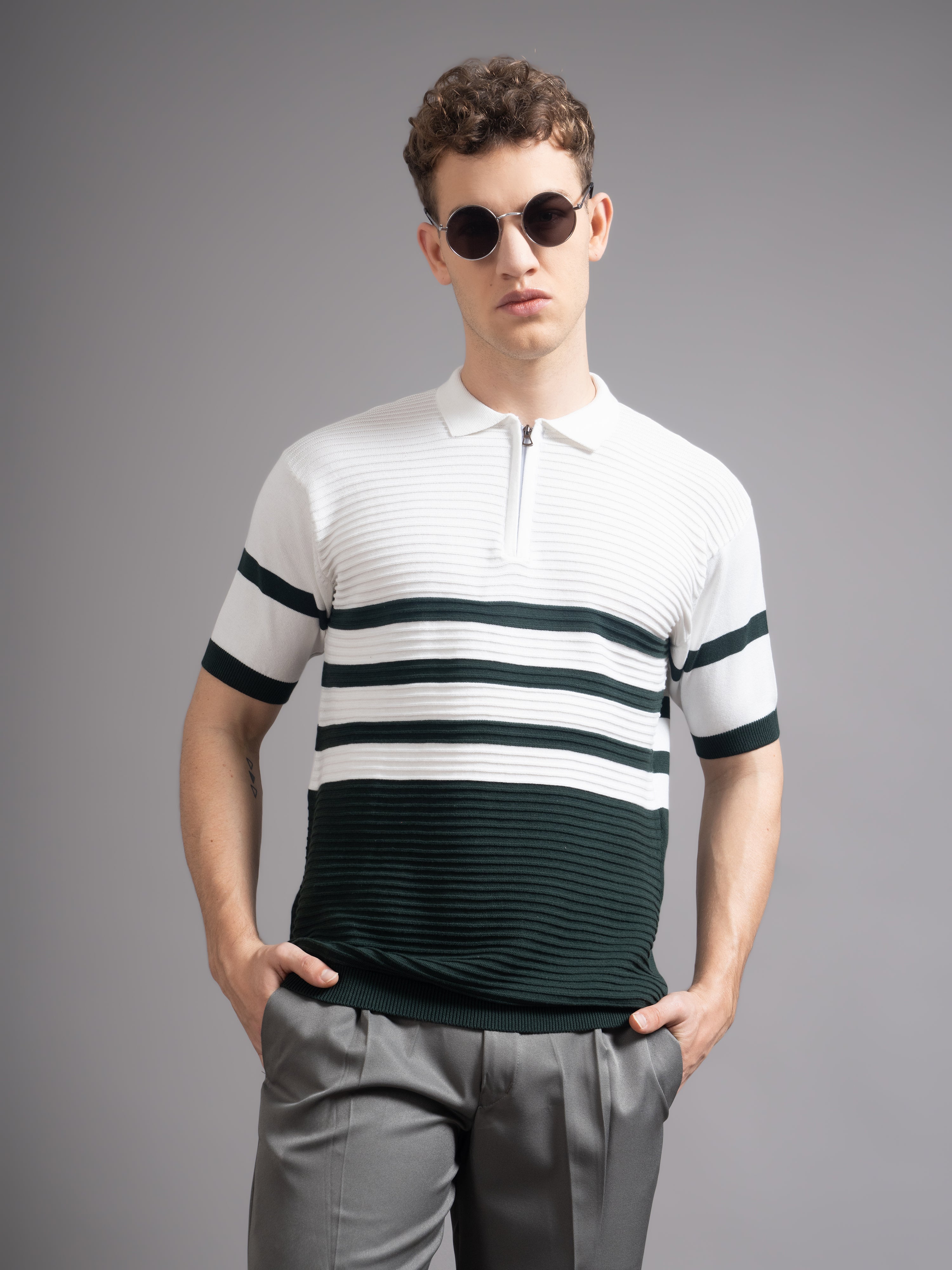 Men Duvont Olive Knit Polo T-Shirt