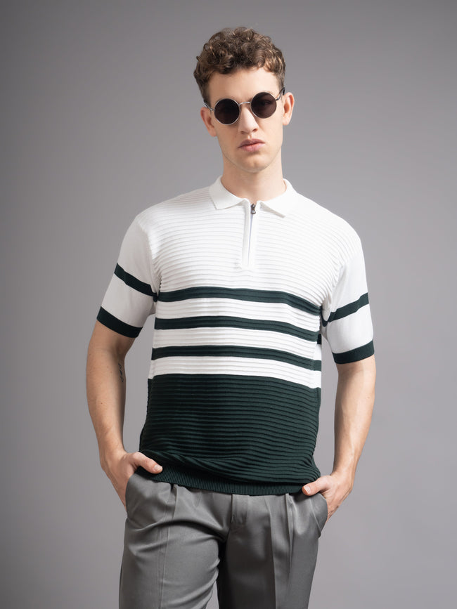 Men Duvont Olive Knit Polo T-Shirt