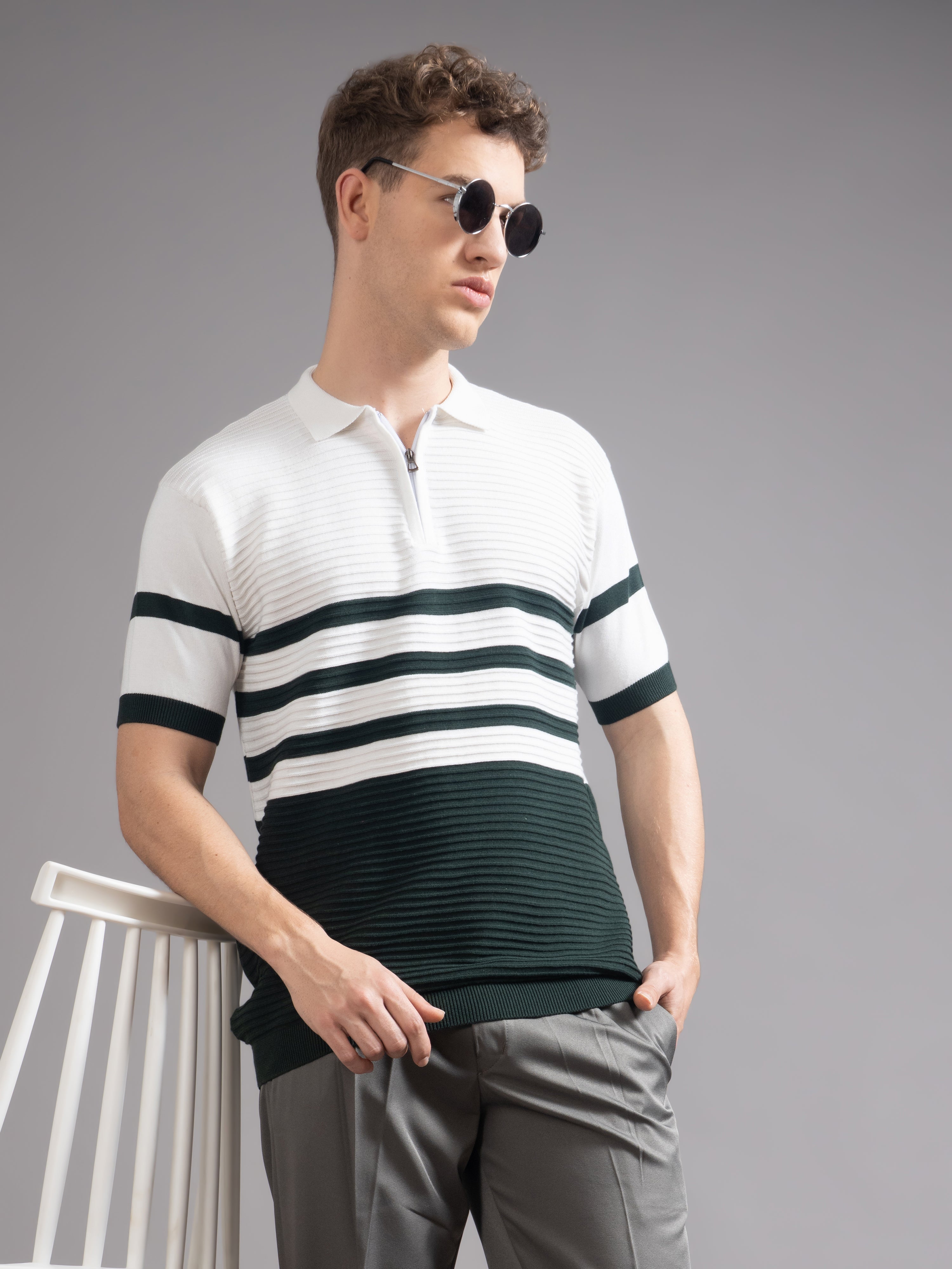 Men Duvont Olive Knit Polo T-Shirt