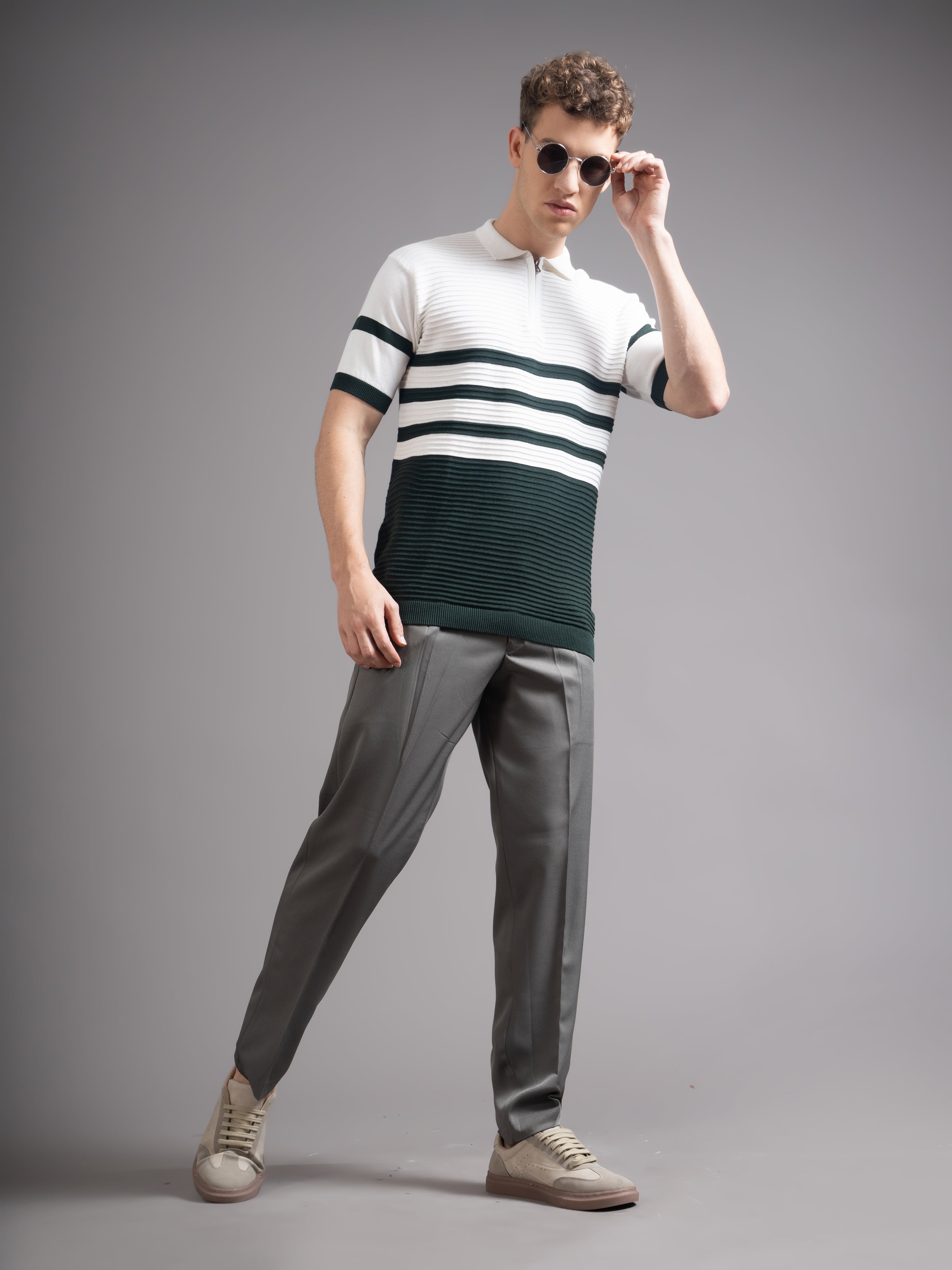 Men Duvont Olive Knit Polo T-Shirt