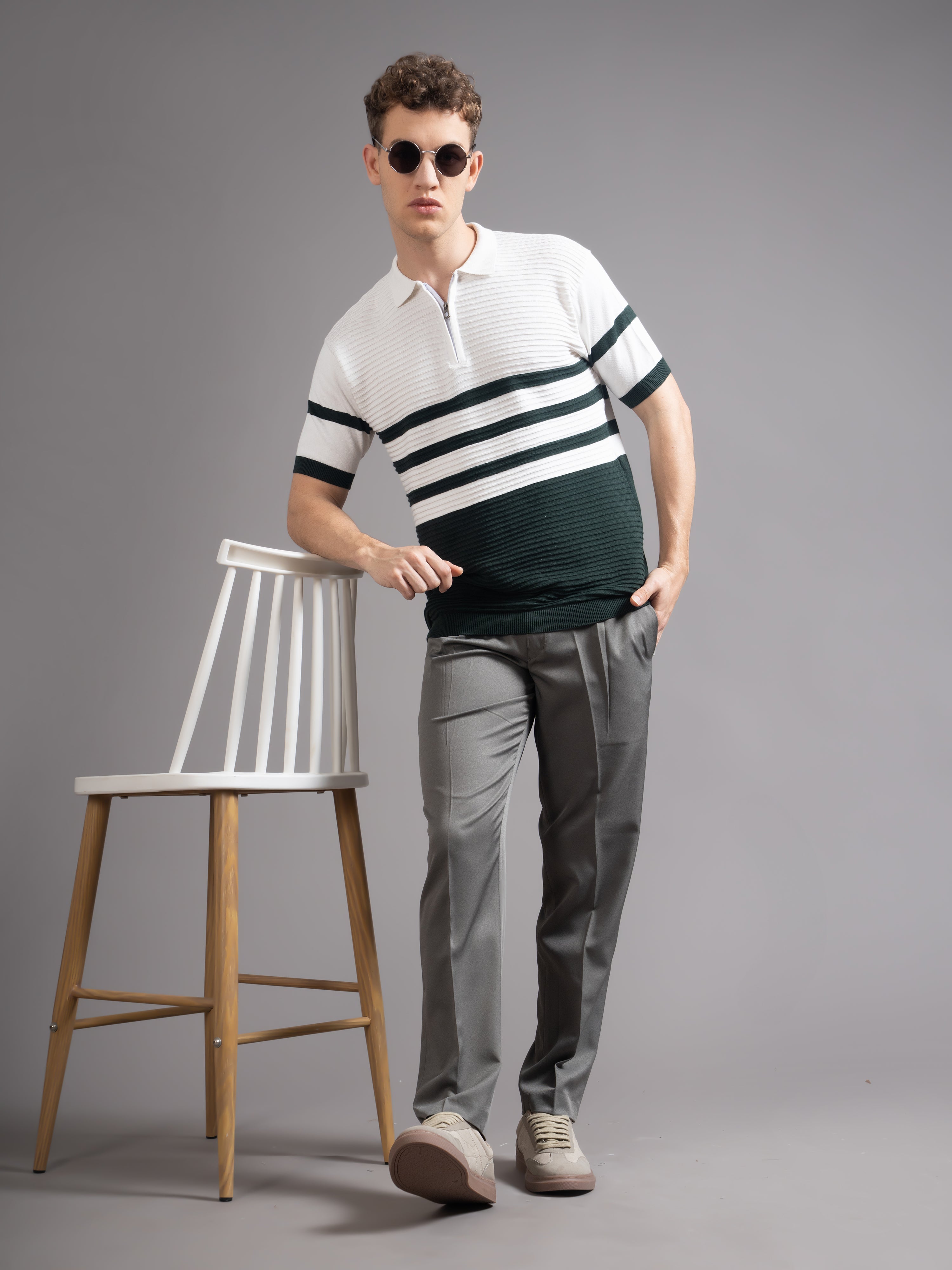 Men Duvont Olive Knit Polo T-Shirt