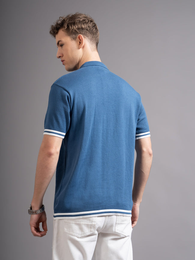 Men Eldor Blue Knit Polo T-Shirt