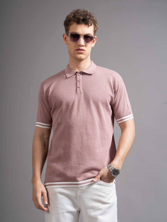 Men Eldor Pink Knit Polo T-Shirt