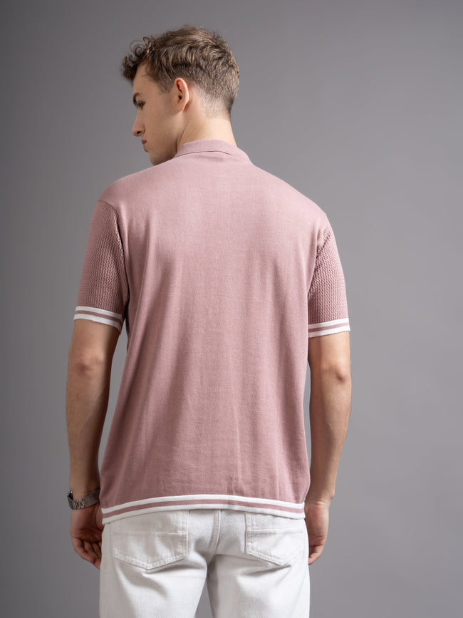 Men Eldor Pink Knit Polo T-Shirt