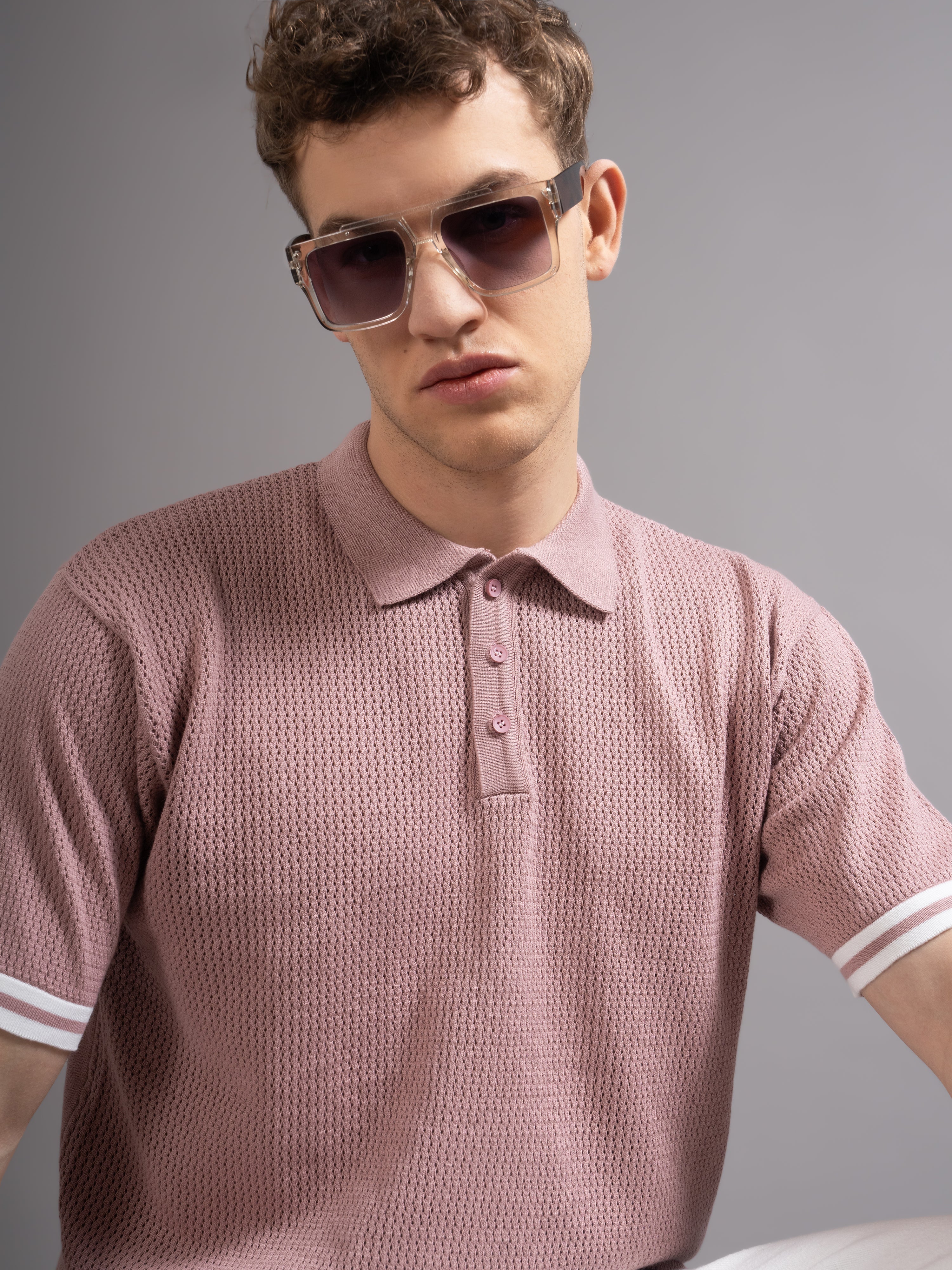 Men Eldor Pink Knit Polo T-Shirt
