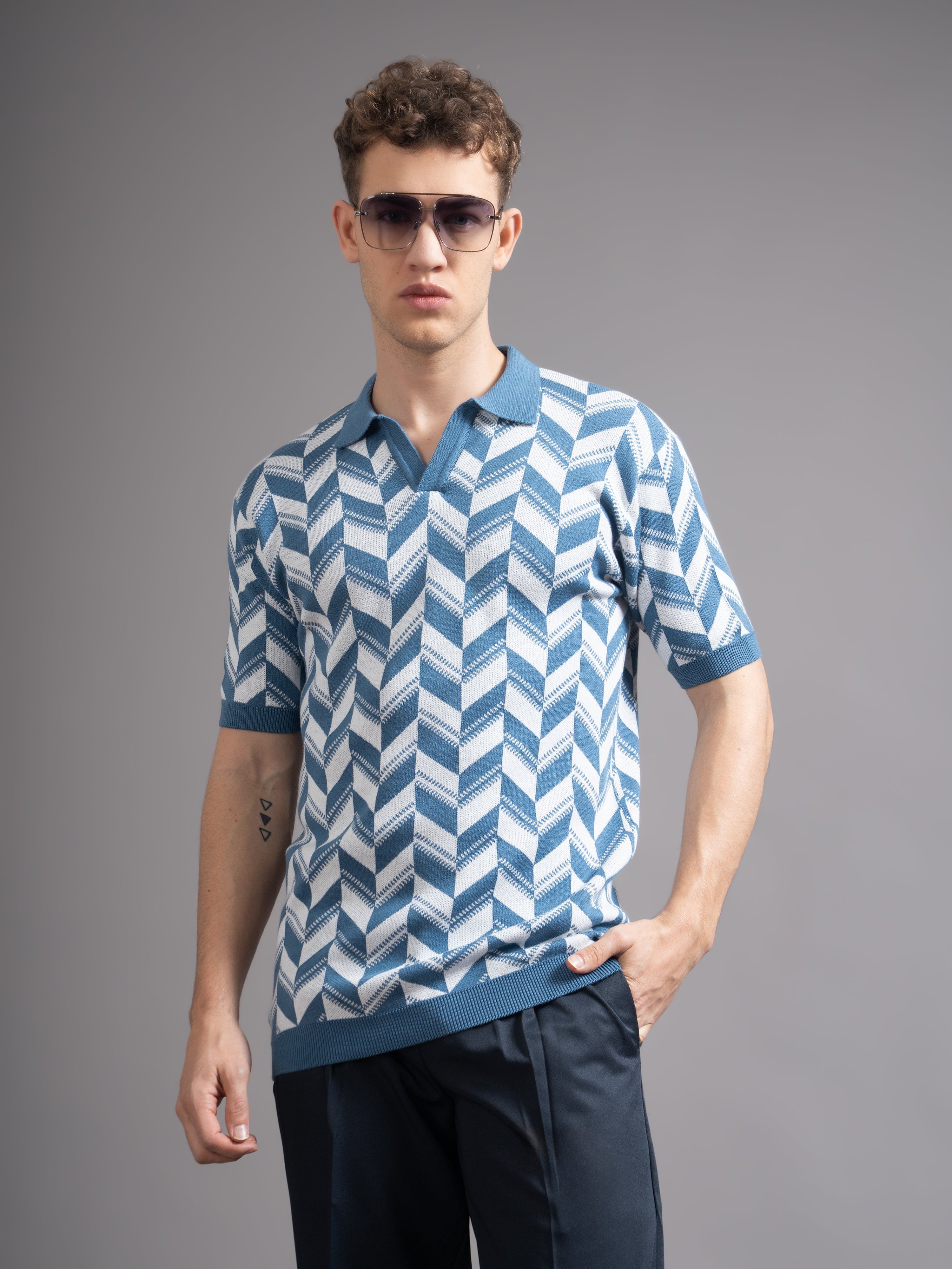 Men Ghent Blue Knit Polo T-Shirt