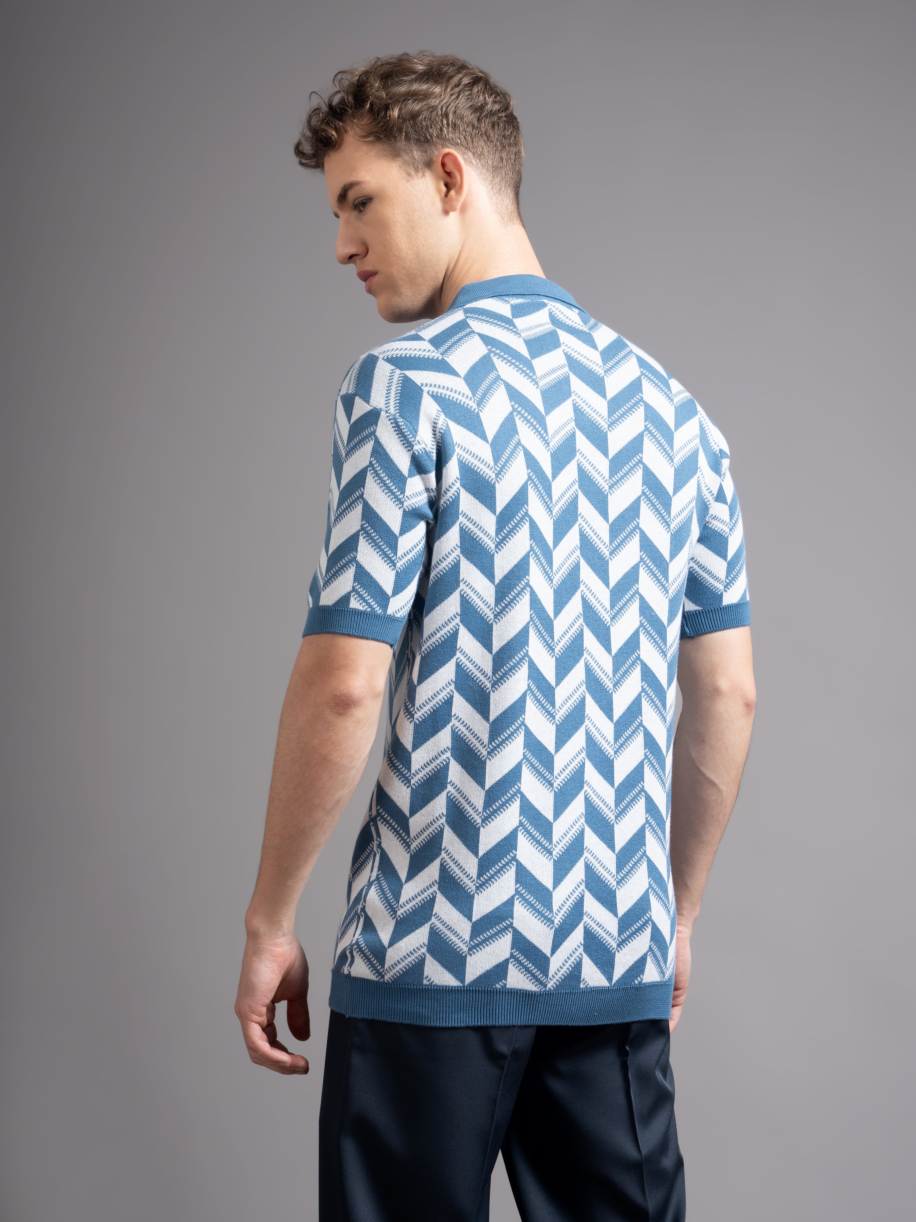 Men Ghent Blue Knit Polo T-Shirt