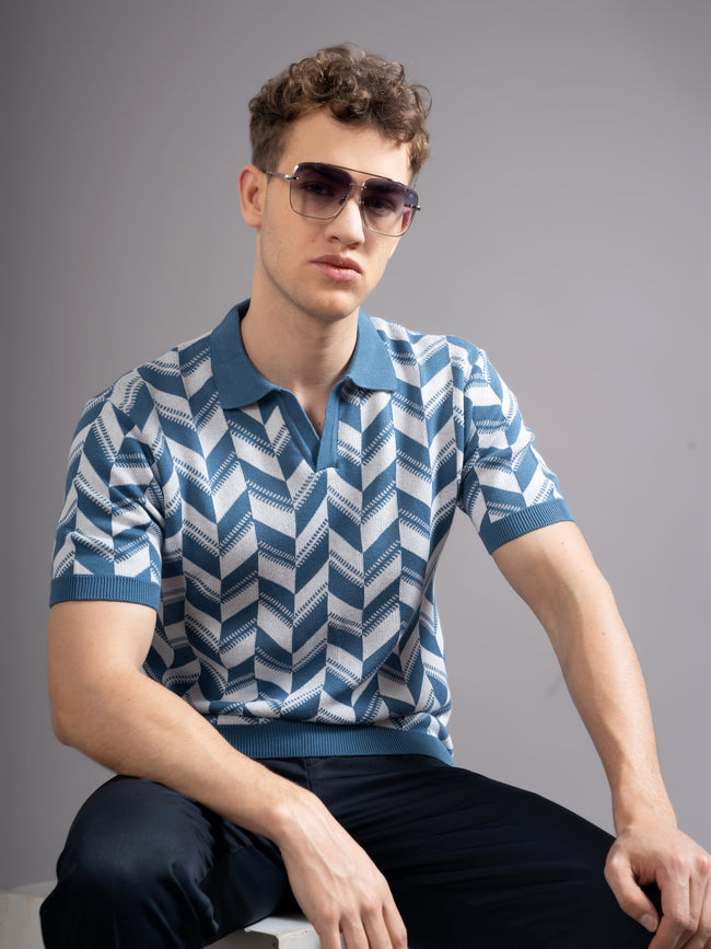 Men Ghent Blue Knit Polo T-Shirt