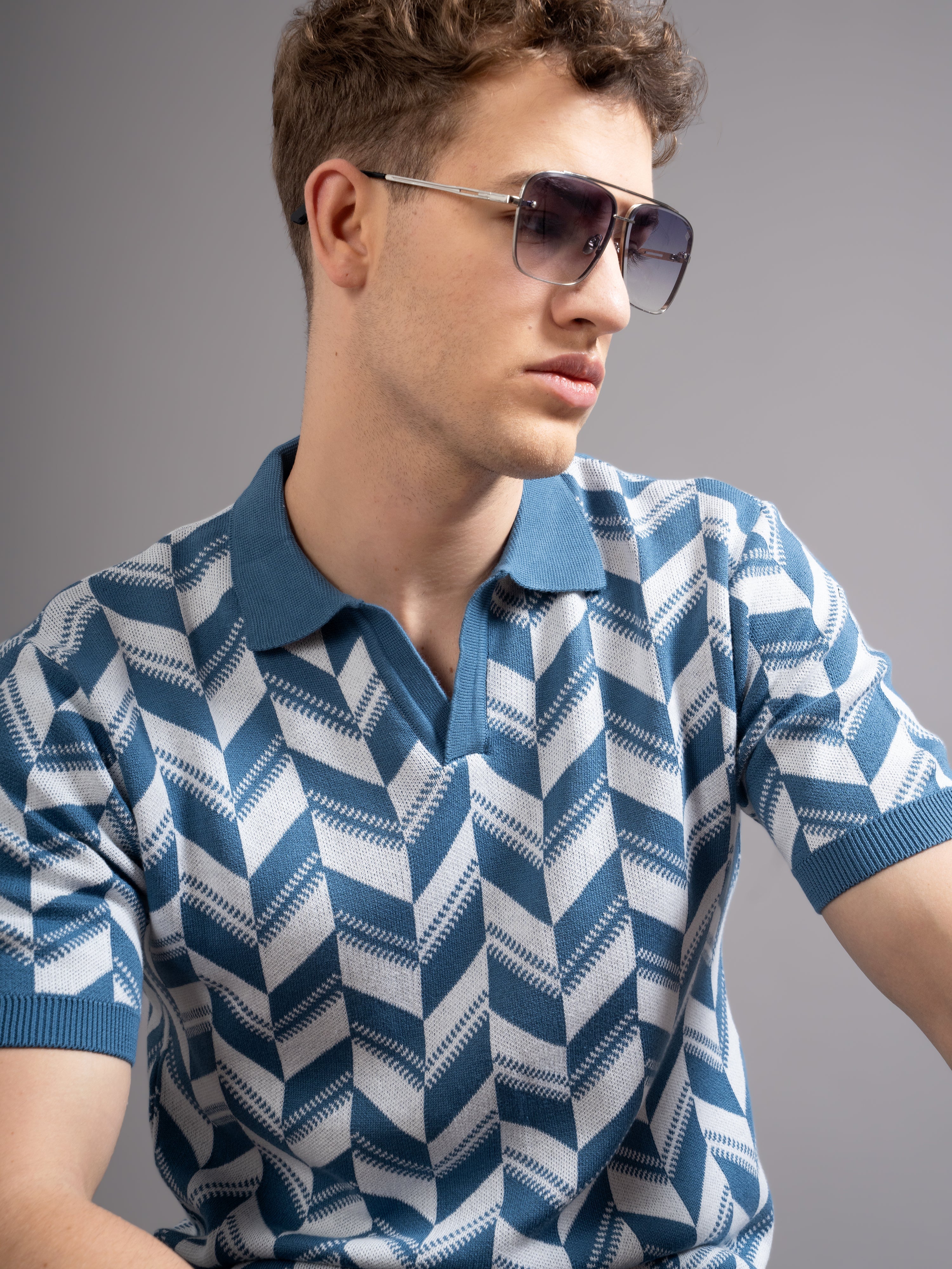 Men Ghent Blue Knit Polo T-Shirt