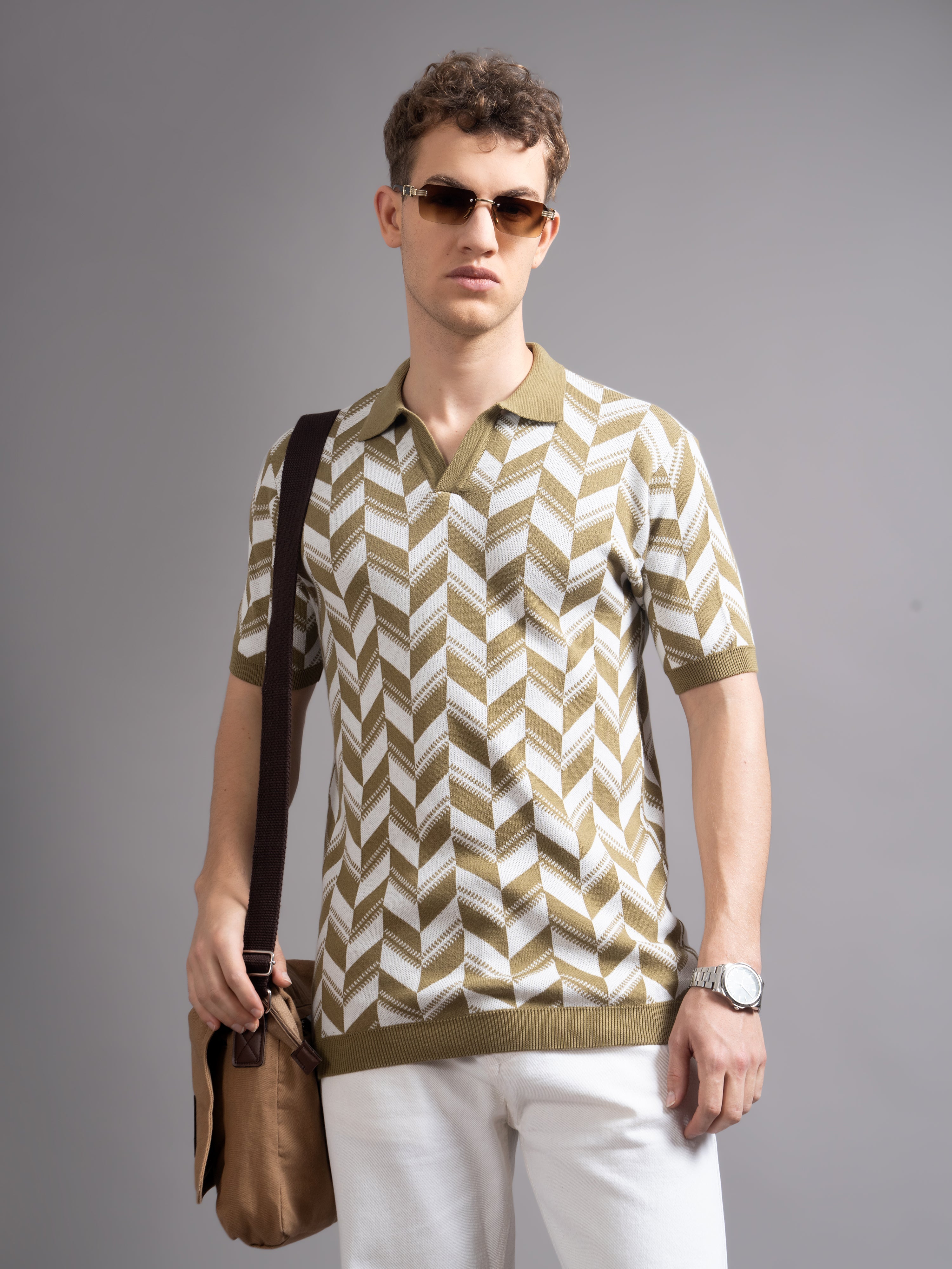 Men Ghent Brown Knit Polo T-Shirt