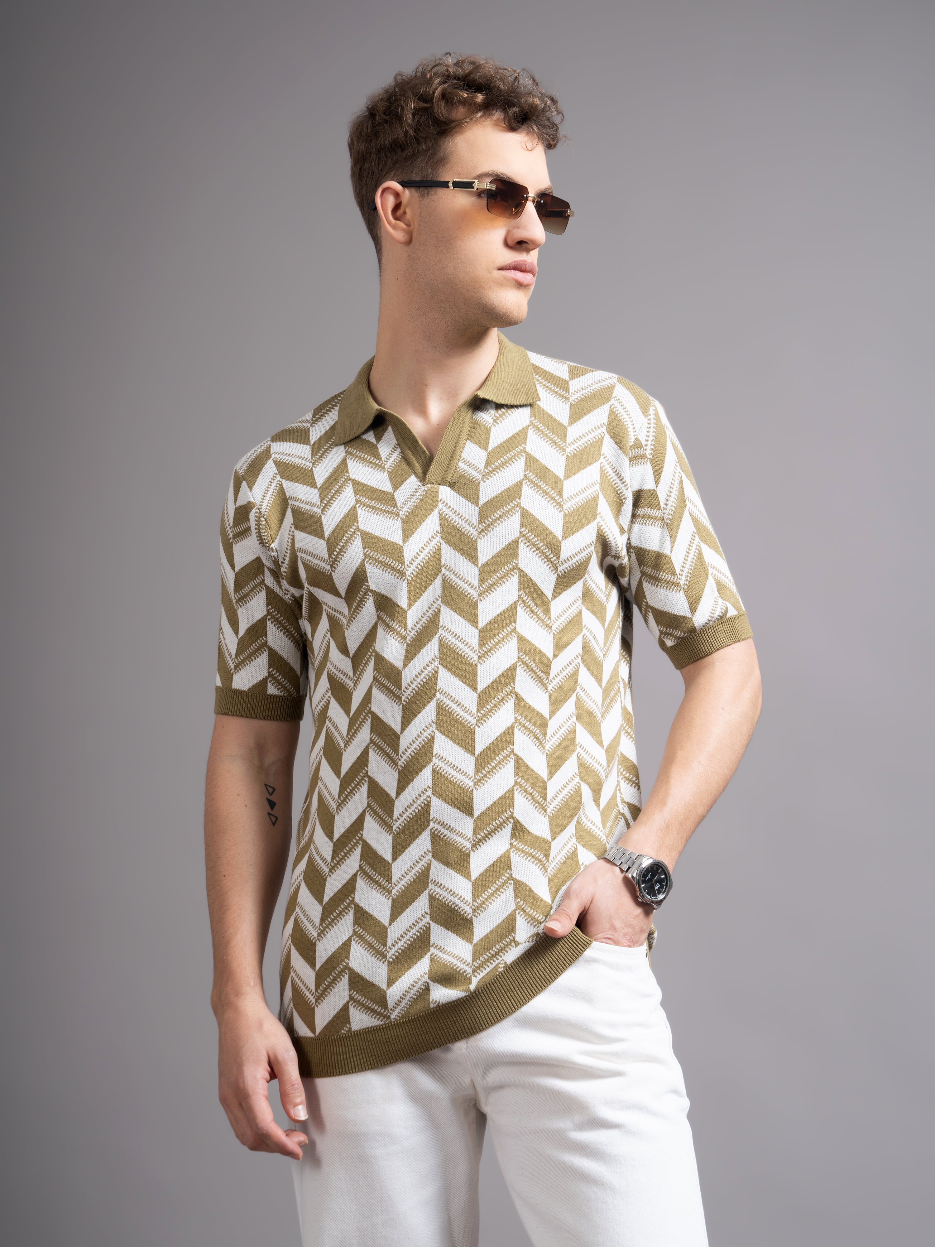 Men Ghent Brown Knit Polo T-Shirt