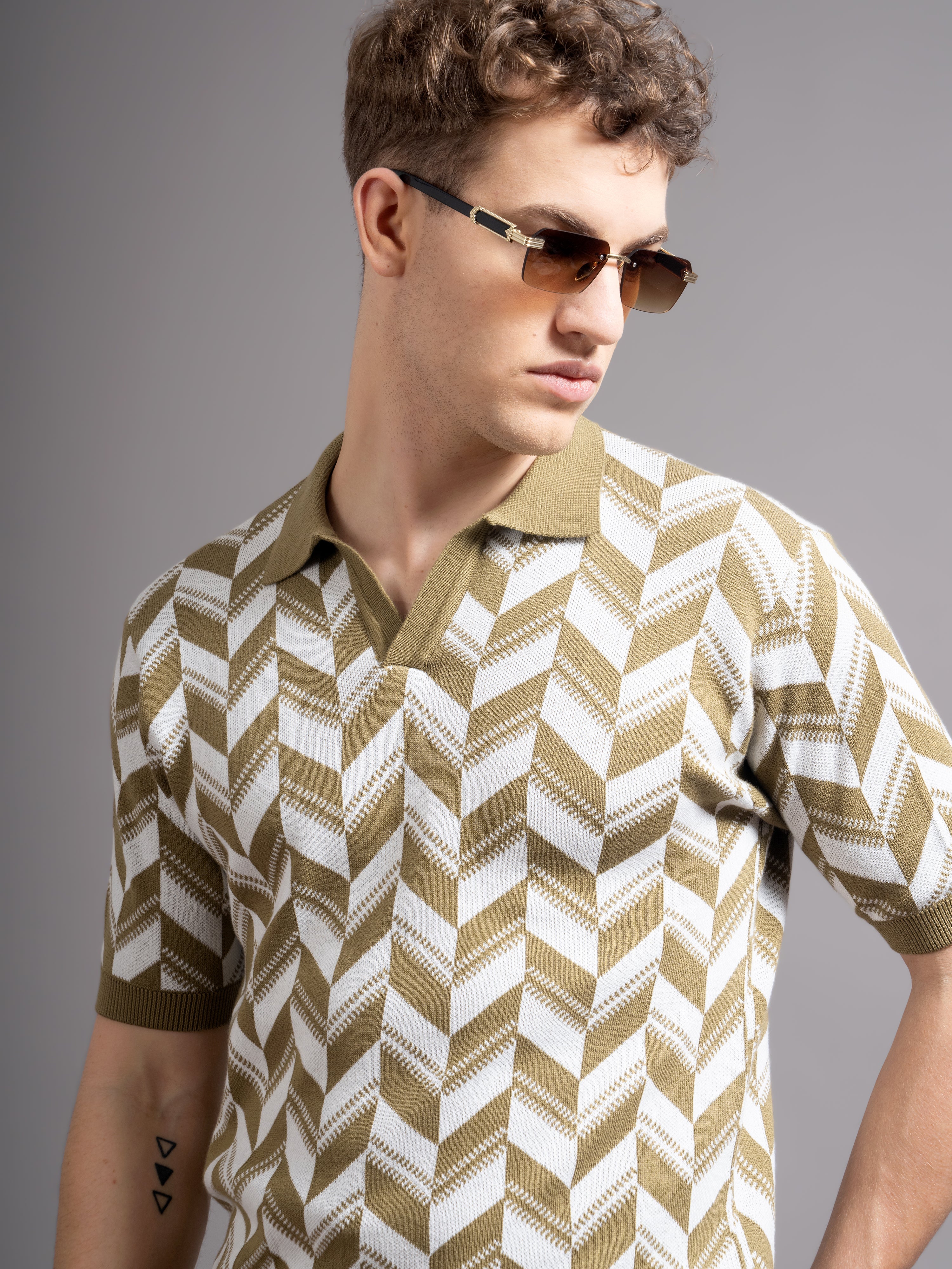 Men Ghent Brown Knit Polo T-Shirt