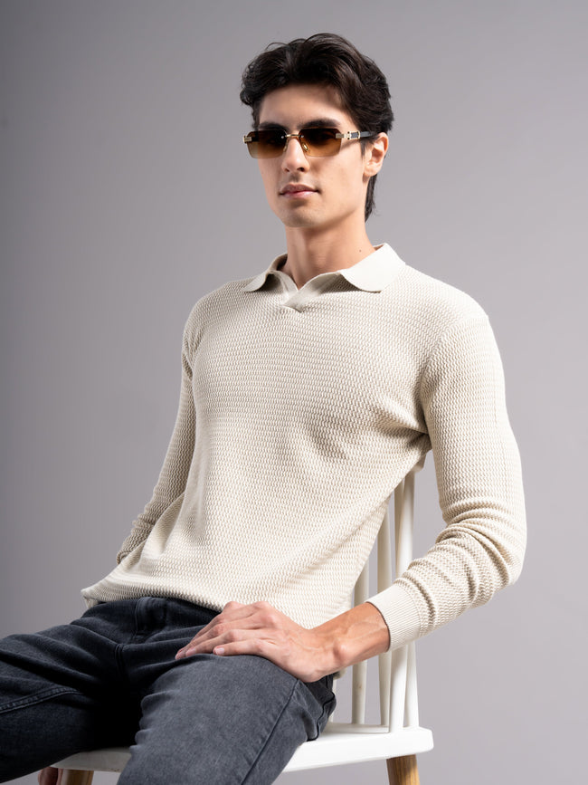 Men Arvion Beige Knit Polo T-Shirt