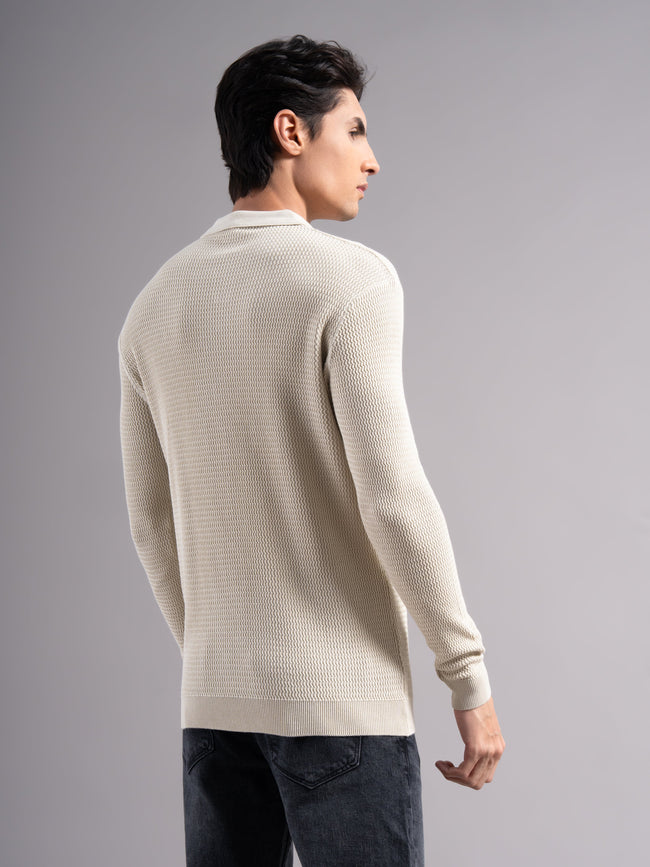 Men Arvion Beige Knit Polo T-Shirt