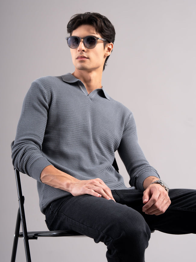 Men Arvion Grey Knit Polo T-Shirt