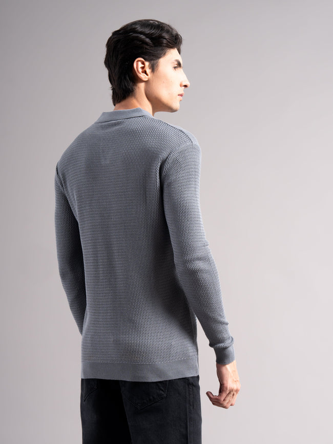 Men Arvion Grey Knit Polo T-Shirt