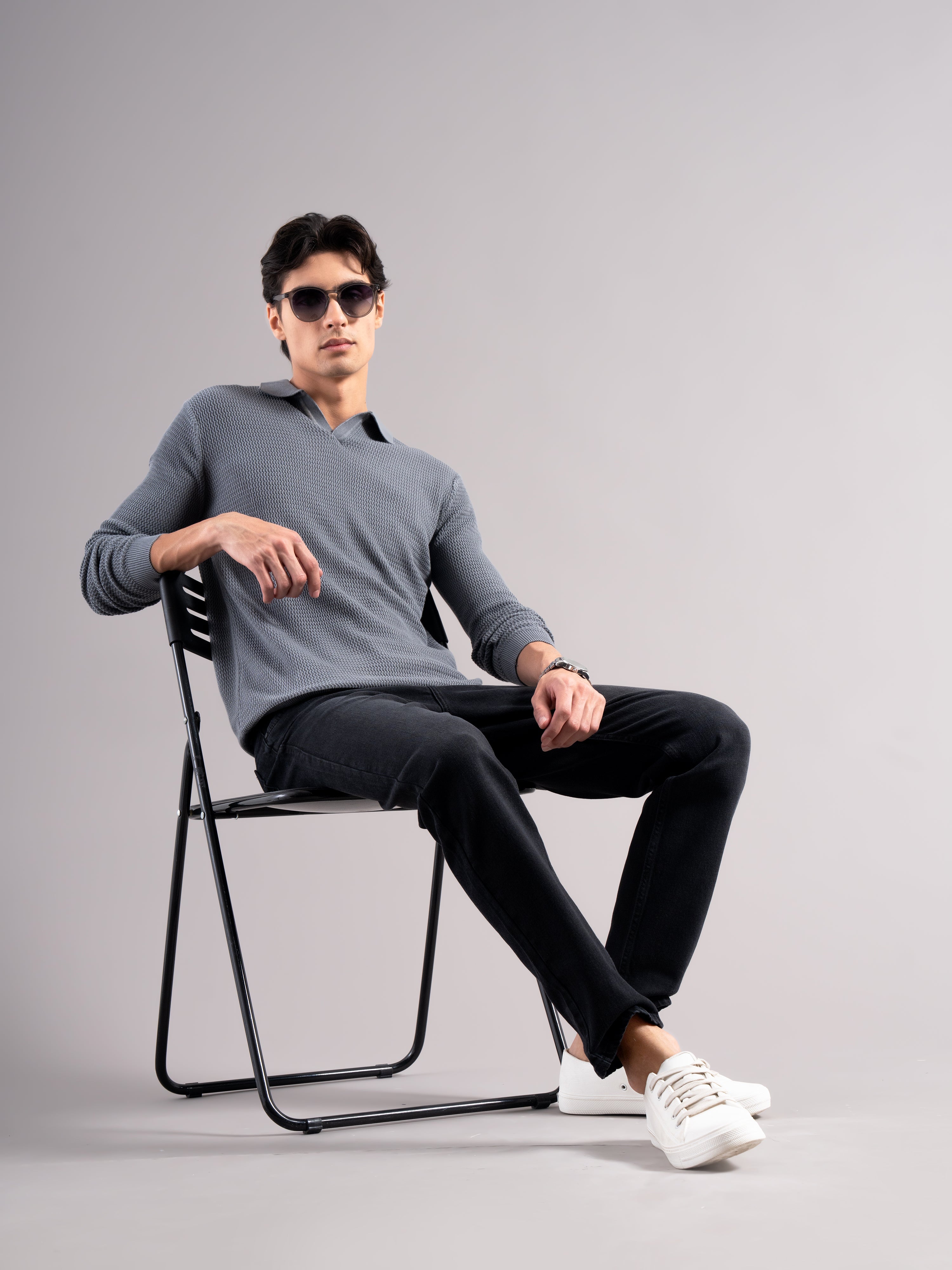 Men Arvion Grey Knit Polo T-Shirt