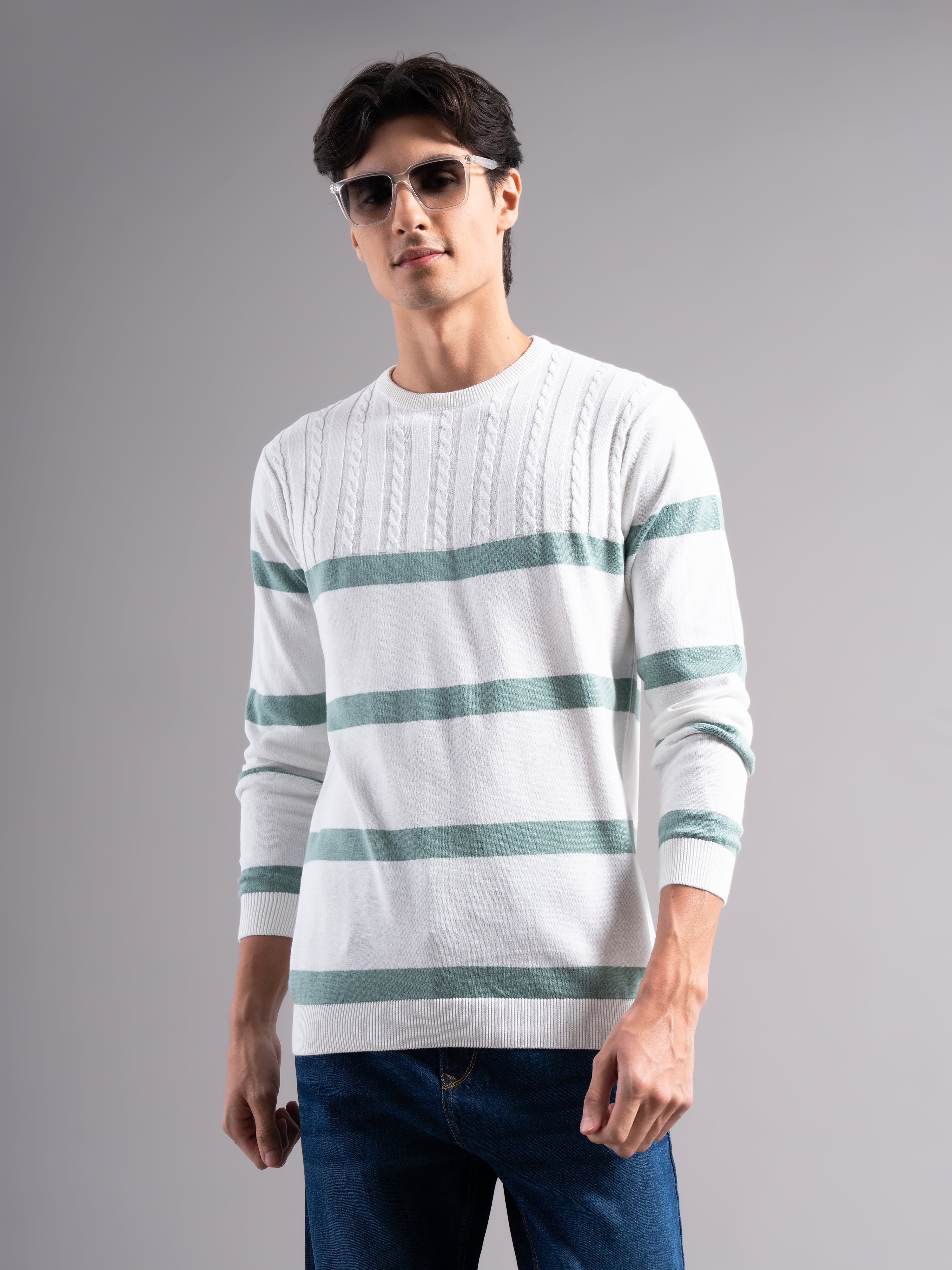 Men Astor Green Knit T-Shirt