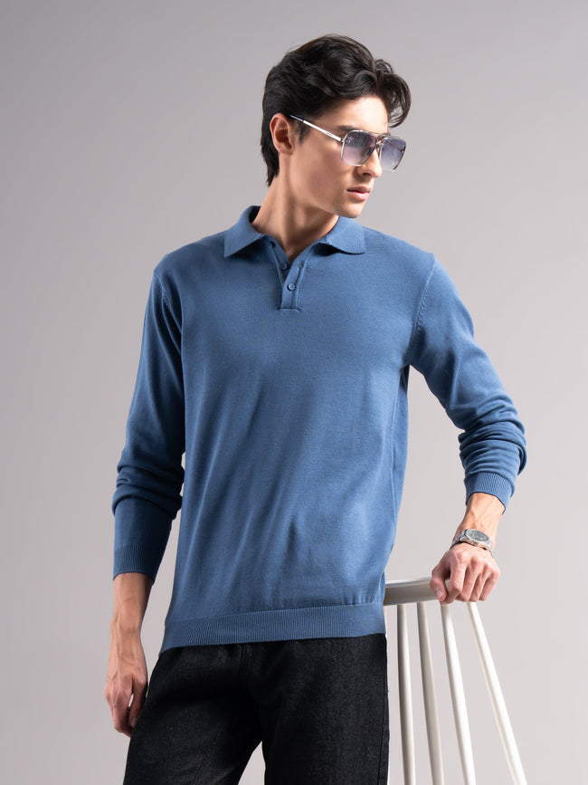 Men Arven Blue Knit Polo T-Shirt