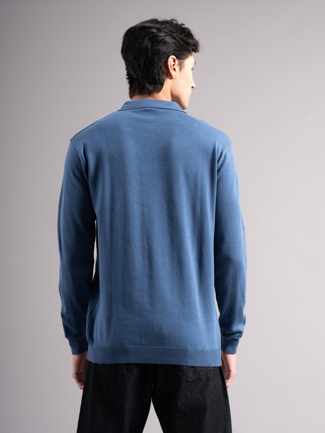 Men Arven Blue Knit Polo T-Shirt