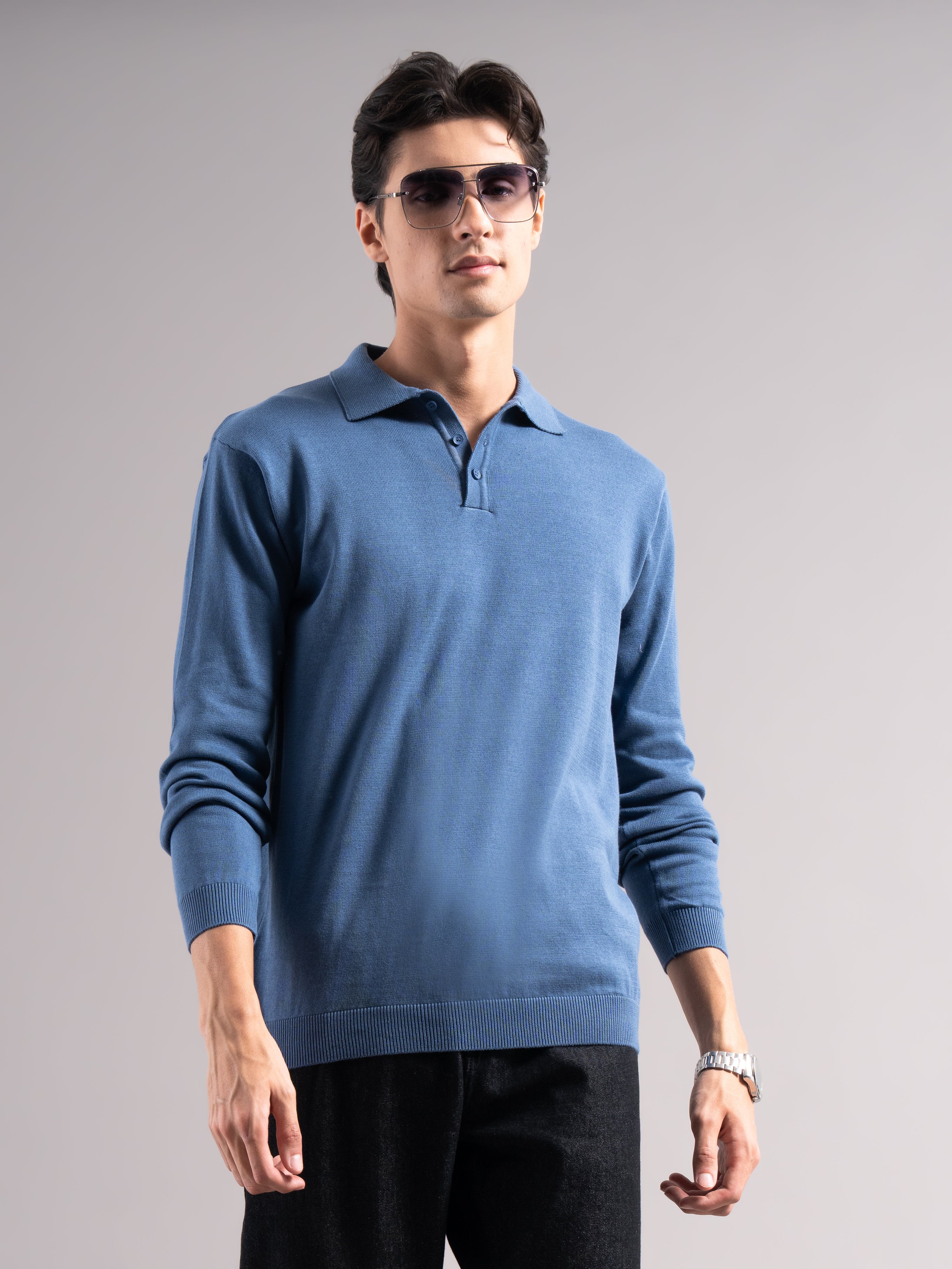 Men Arven Blue Knit Polo T-Shirt