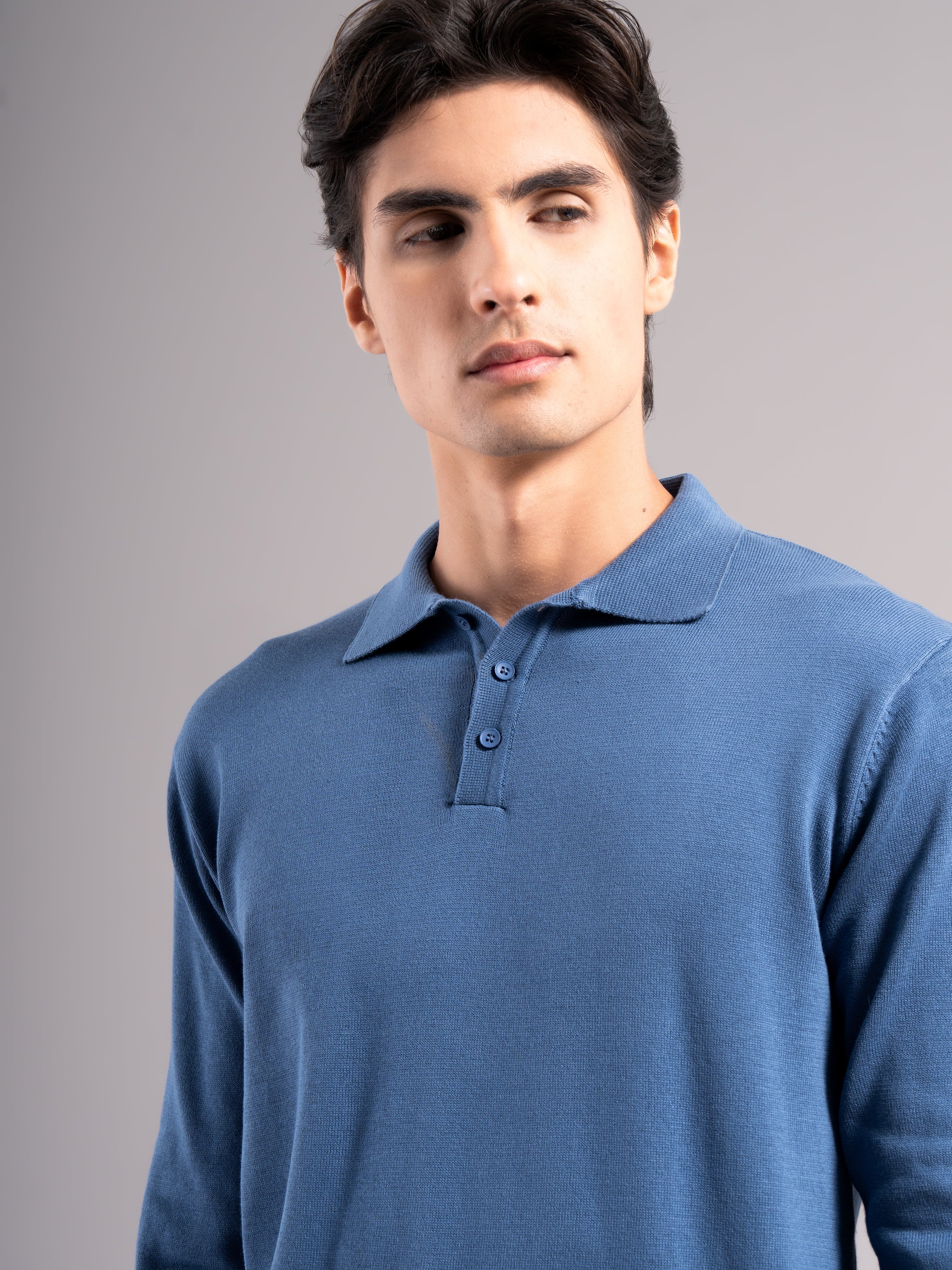 Men Arven Blue Knit Polo T-Shirt