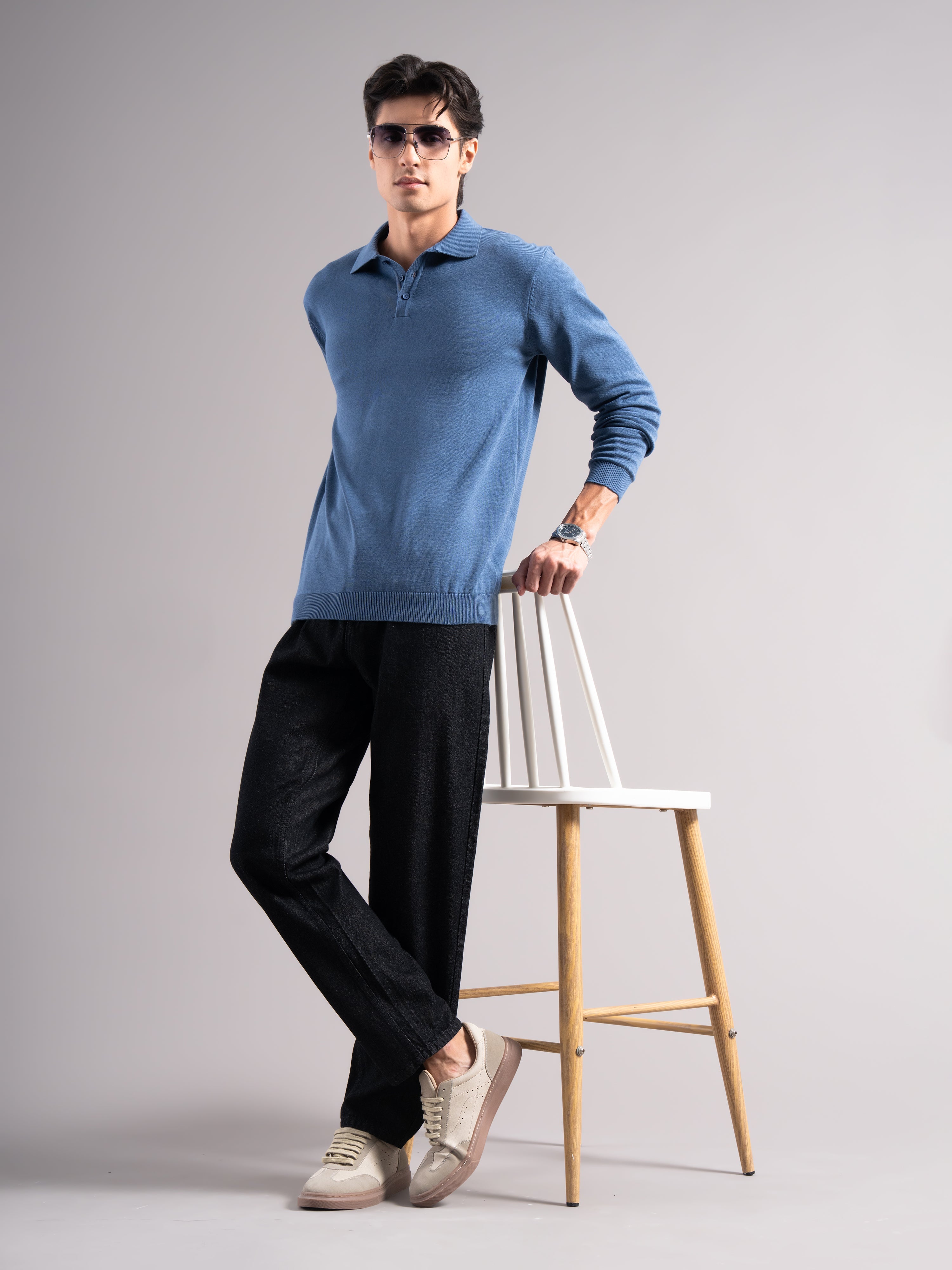 Men Arven Blue Knit Polo T-Shirt