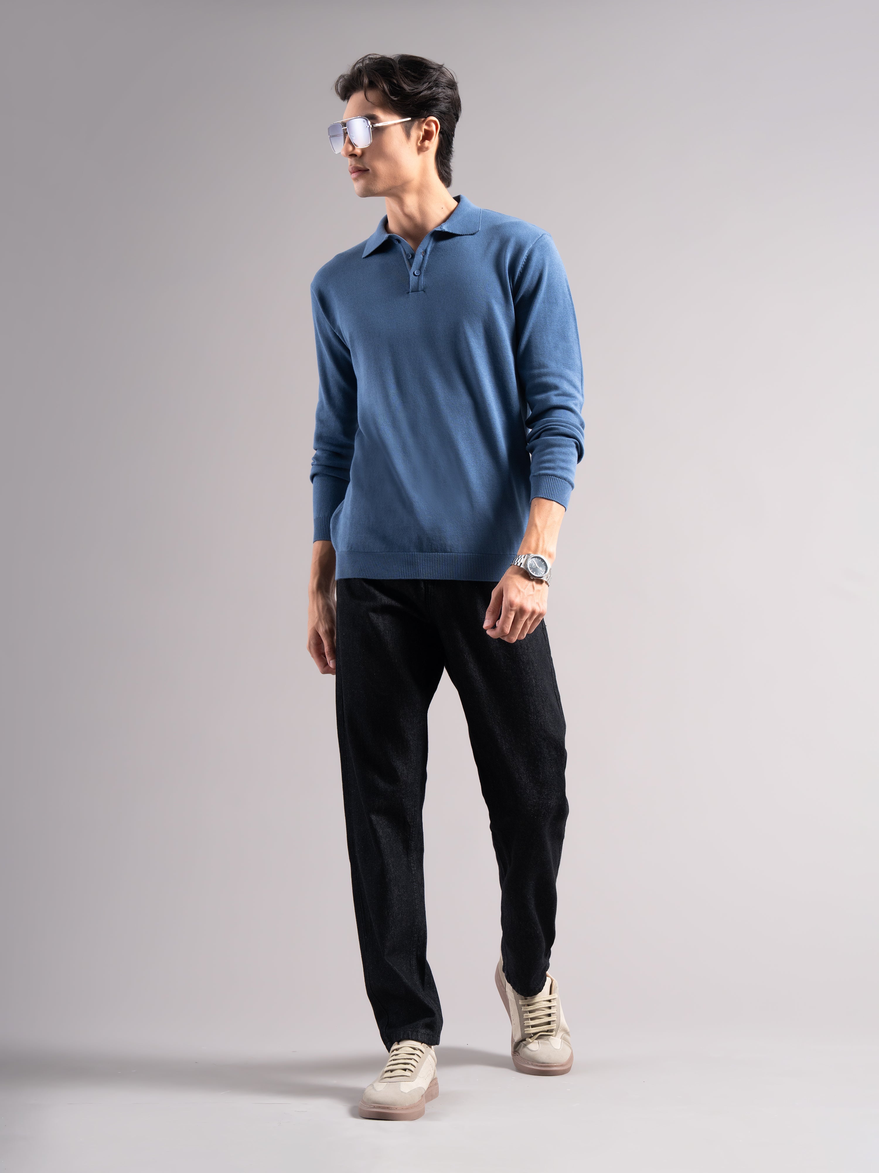 Men Arven Blue Knit Polo T-Shirt