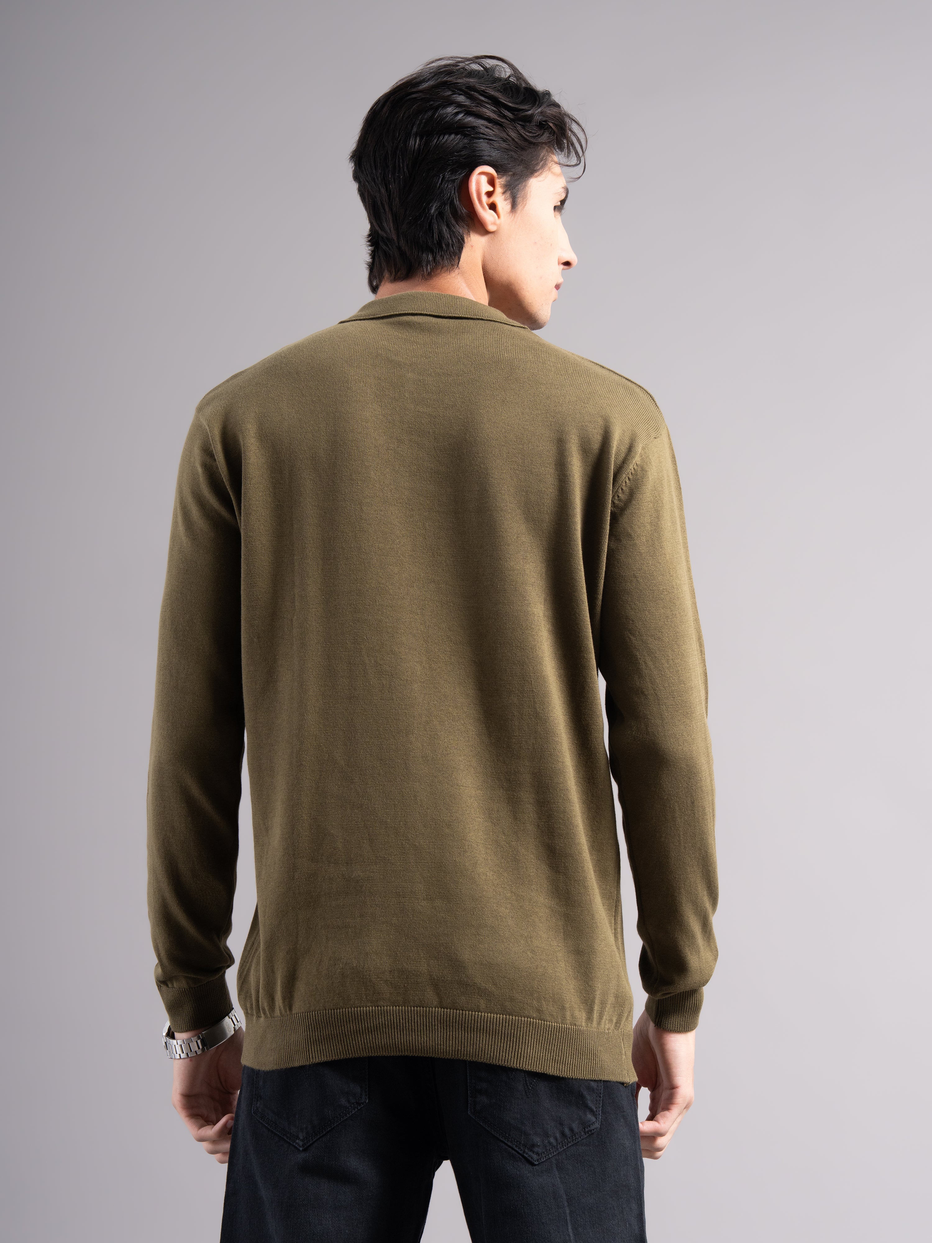 Men Arven Olive Knit Polo T-Shirt