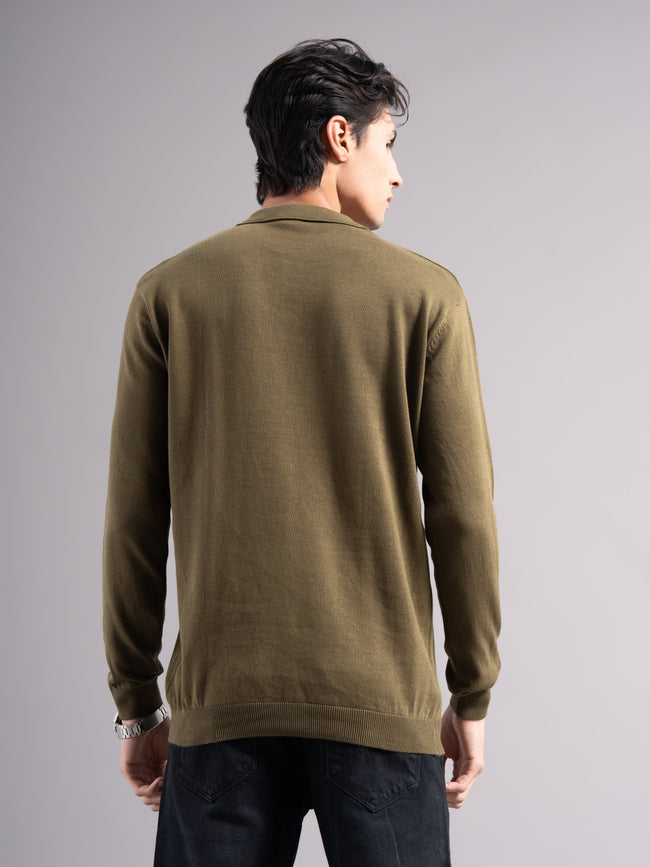Men Arven Olive Knit Polo T-Shirt