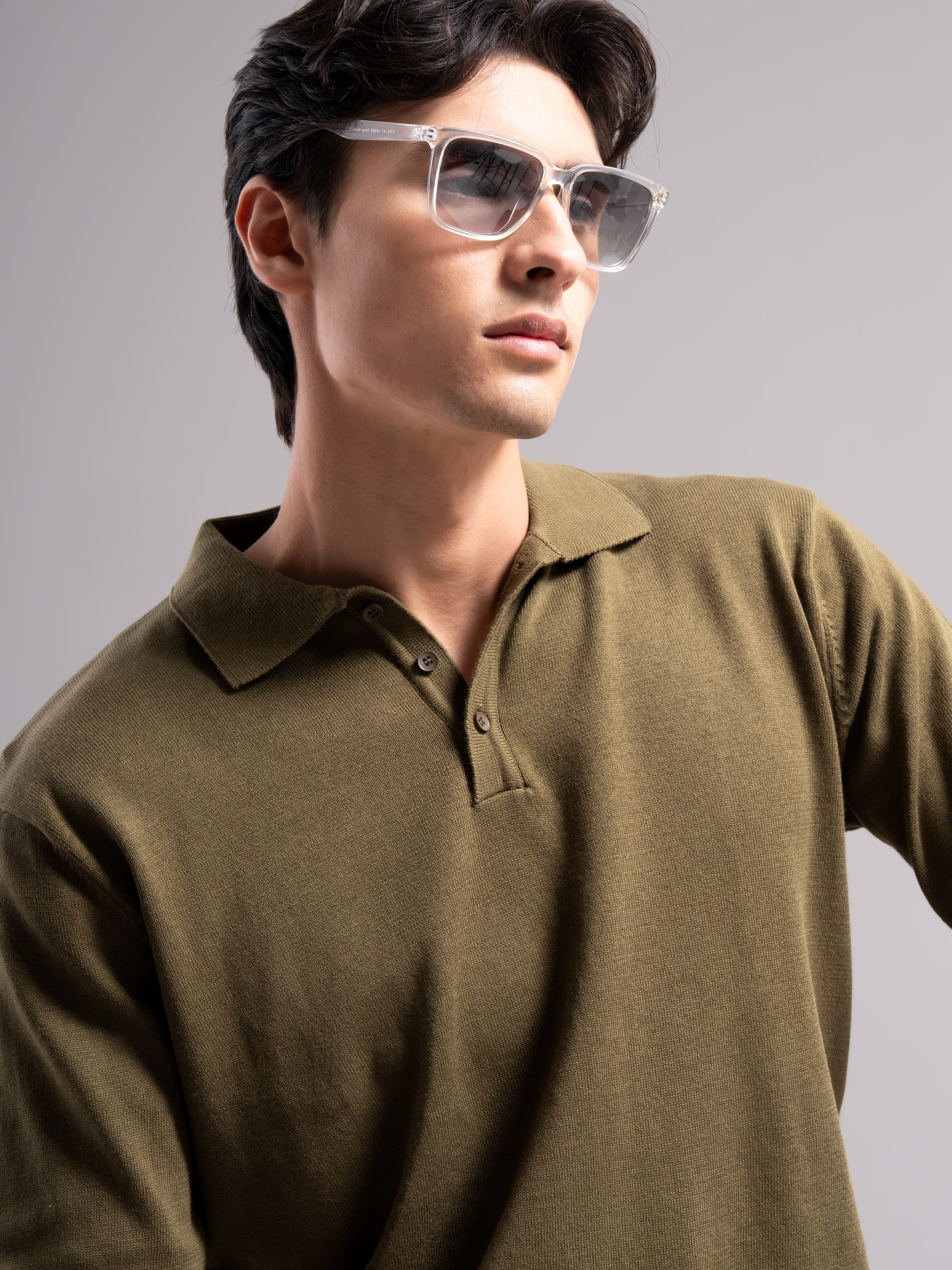 Men Arven Olive Knit Polo T-Shirt