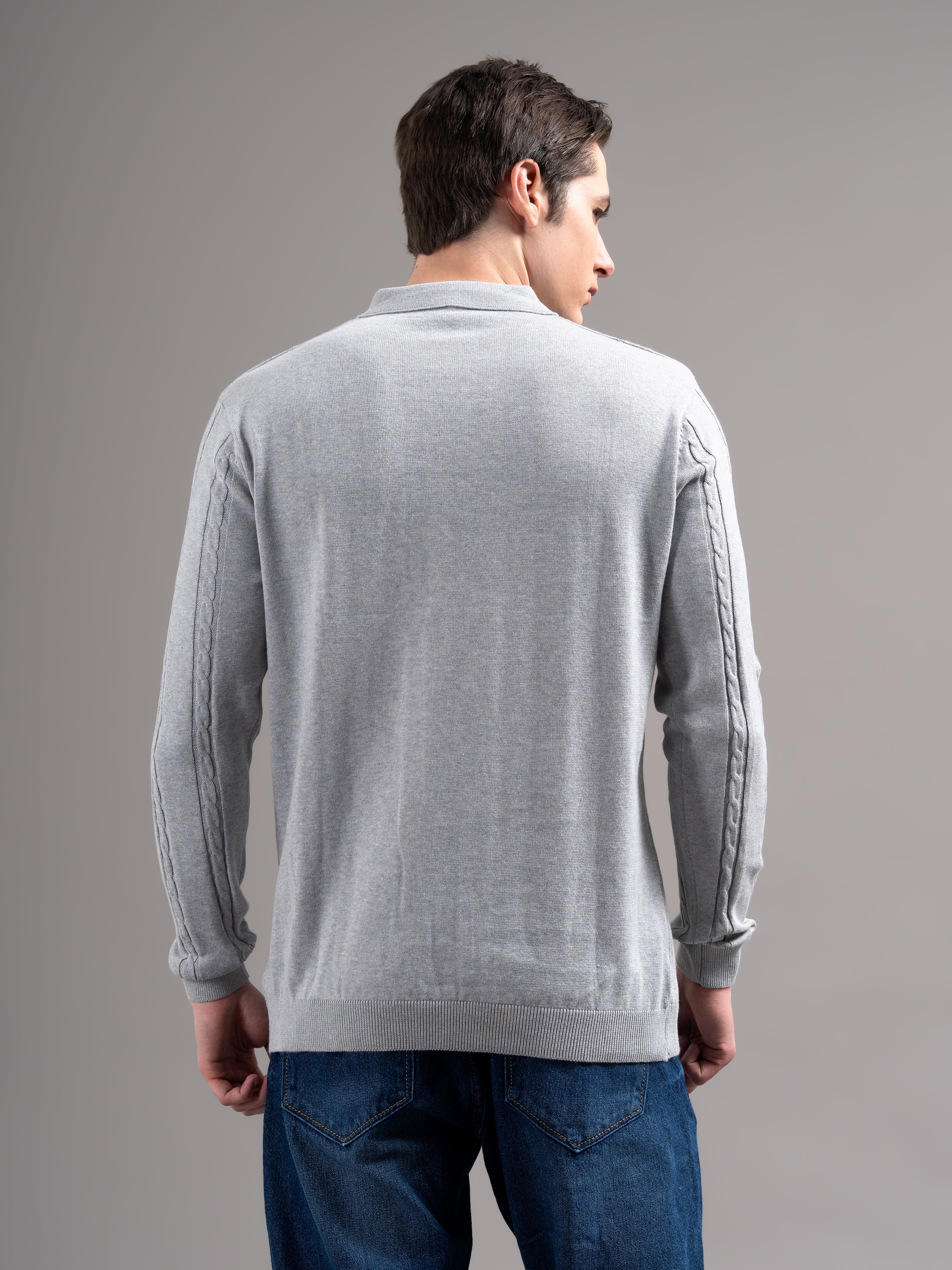Men Cable Knit Polo T-Shirt