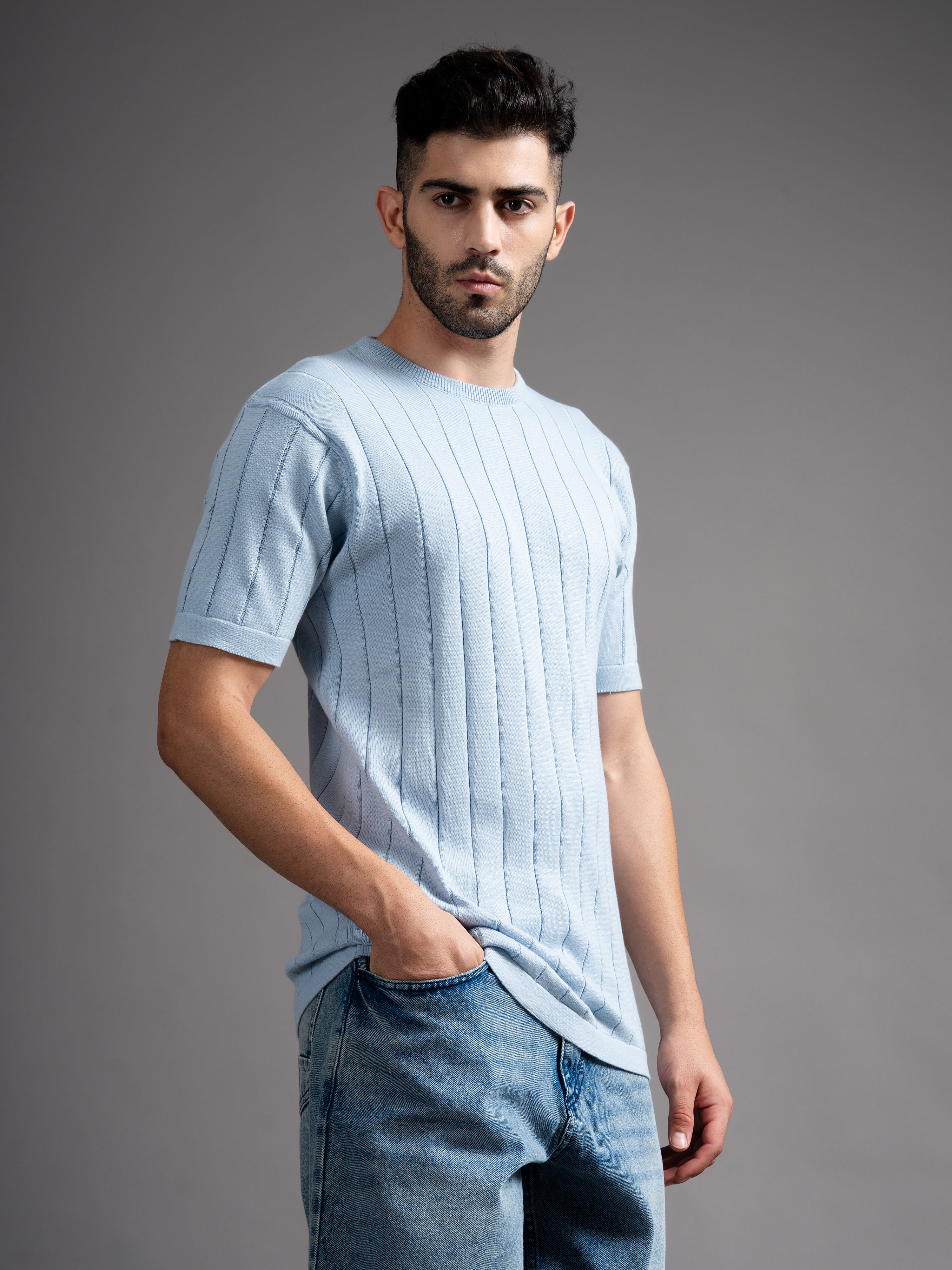 Men Darmor Blue Knit T-Shirt