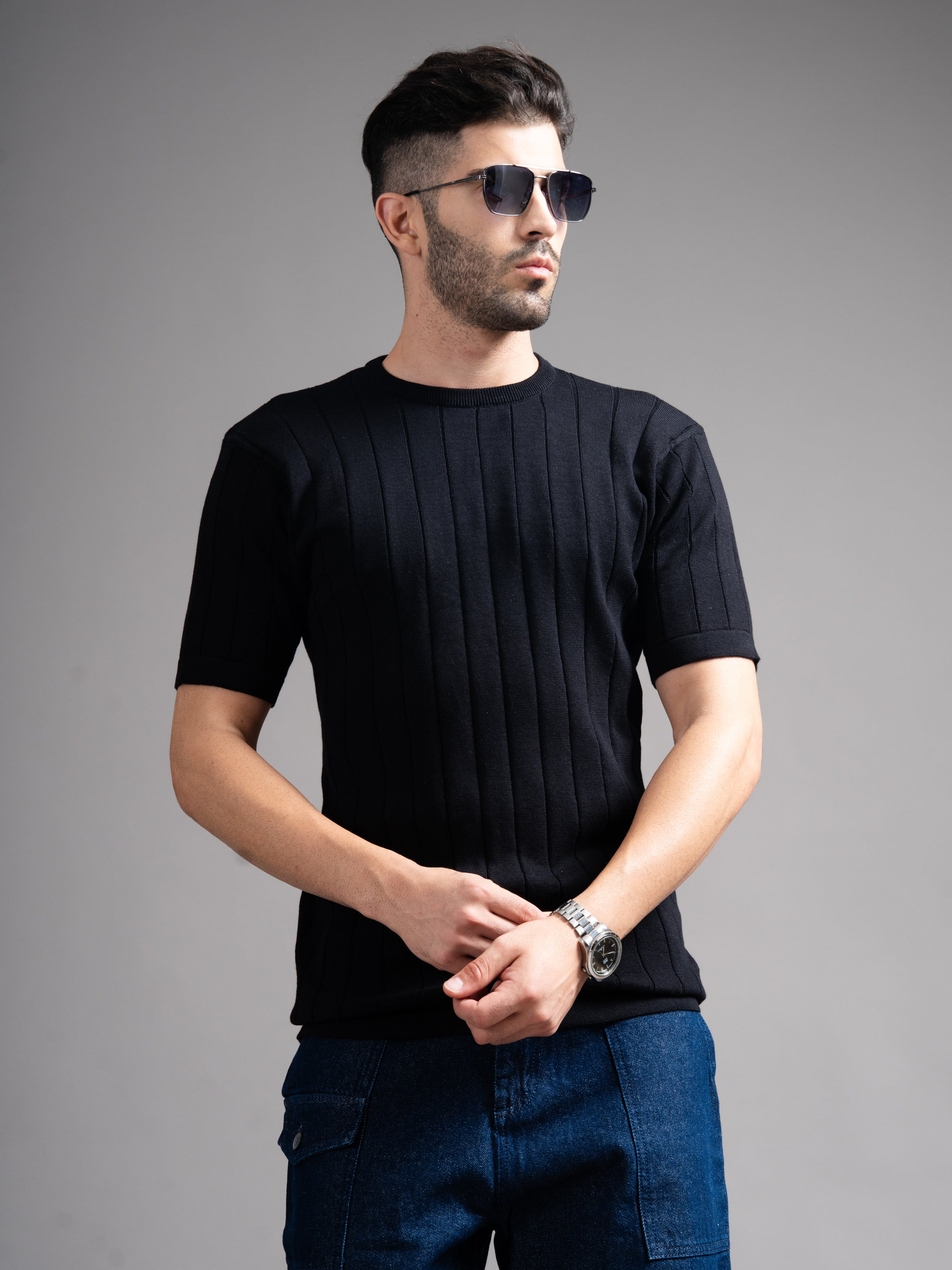 Men Darmor Black Knit T-Shirt