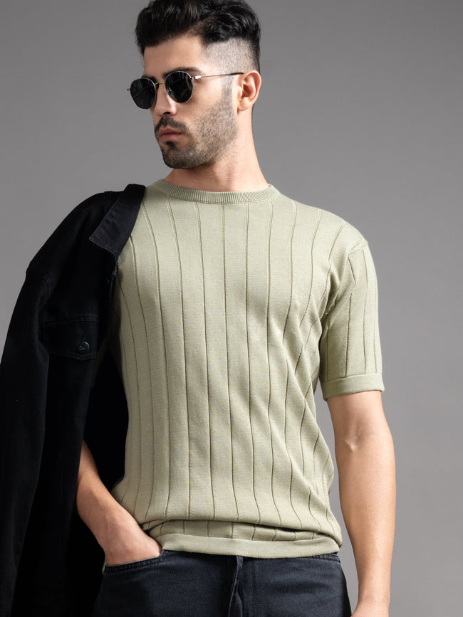 Men Darmor Green Knit T-Shirt