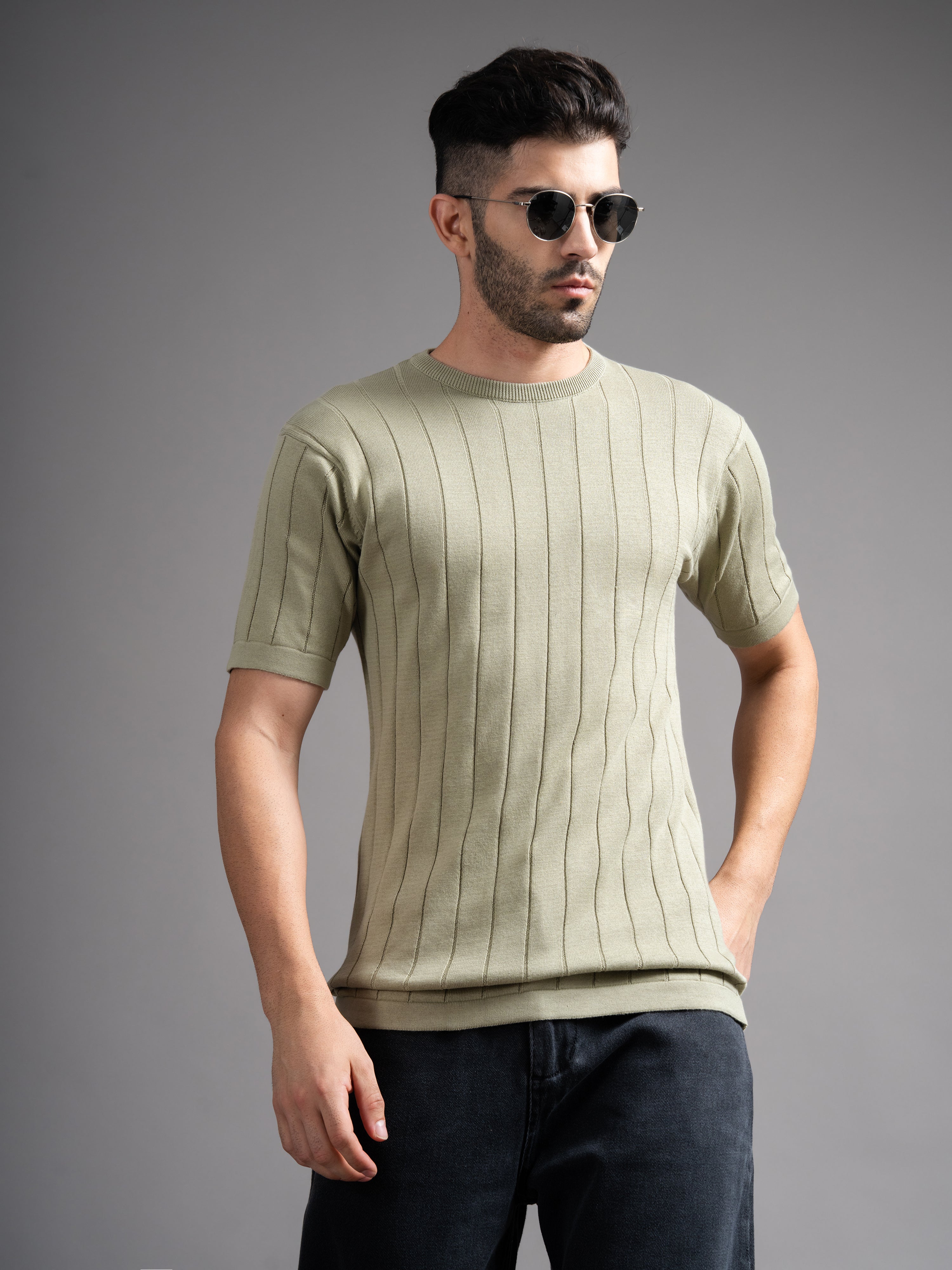 Men Darmor Green Knit T-Shirt