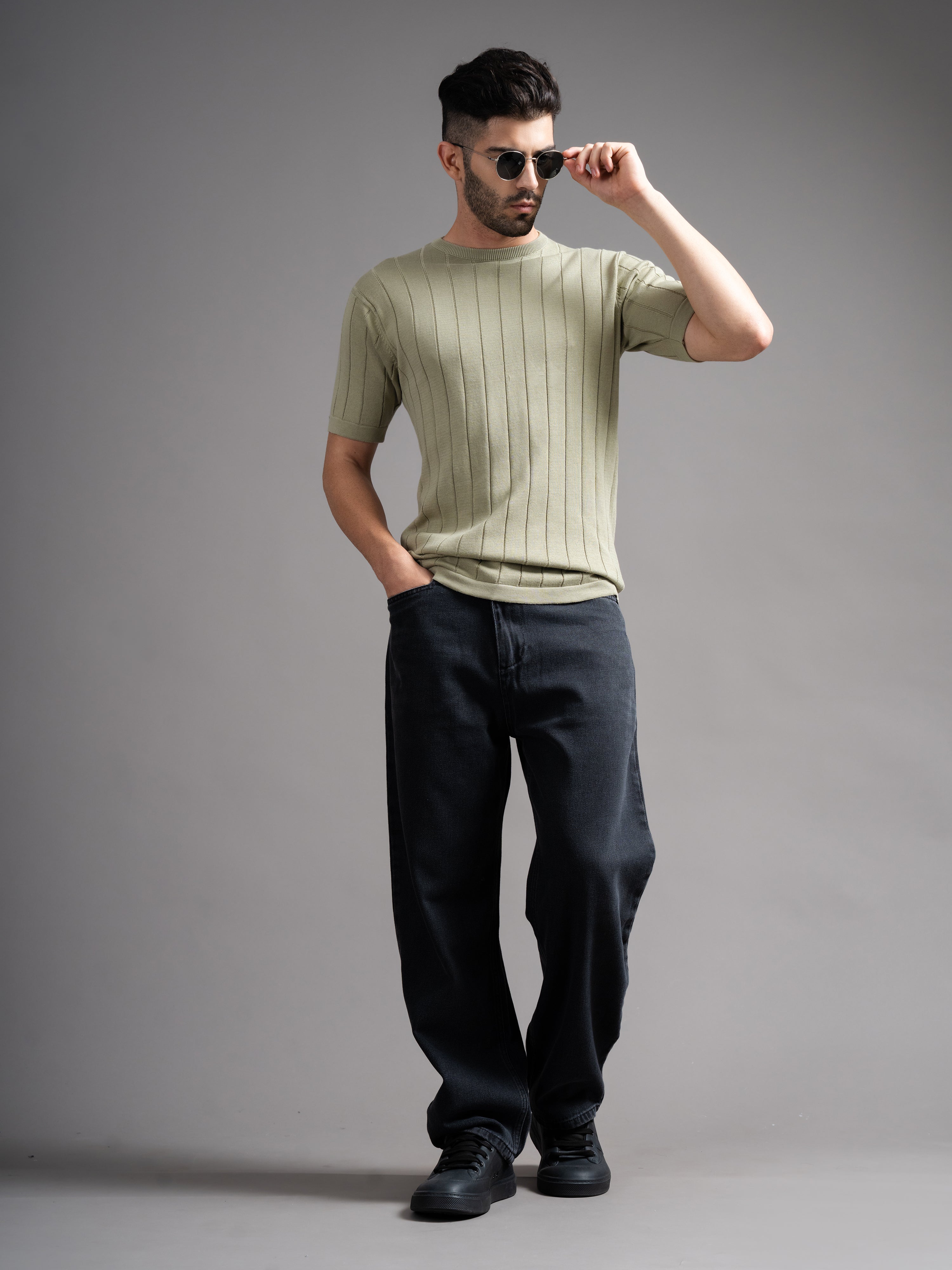 Men Darmor Green Knit T-Shirt