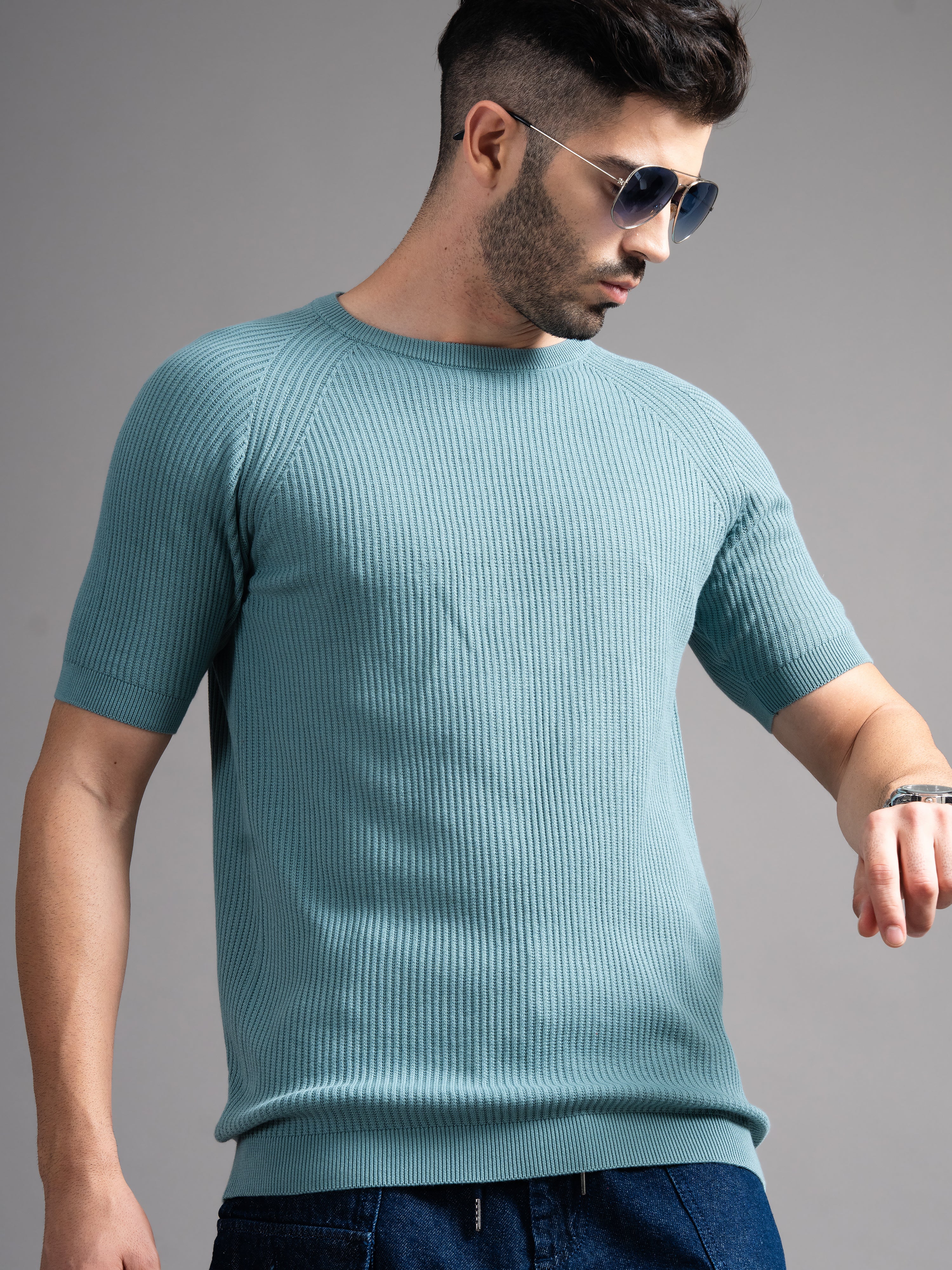 Men Daro Blue Knit T-Shirt