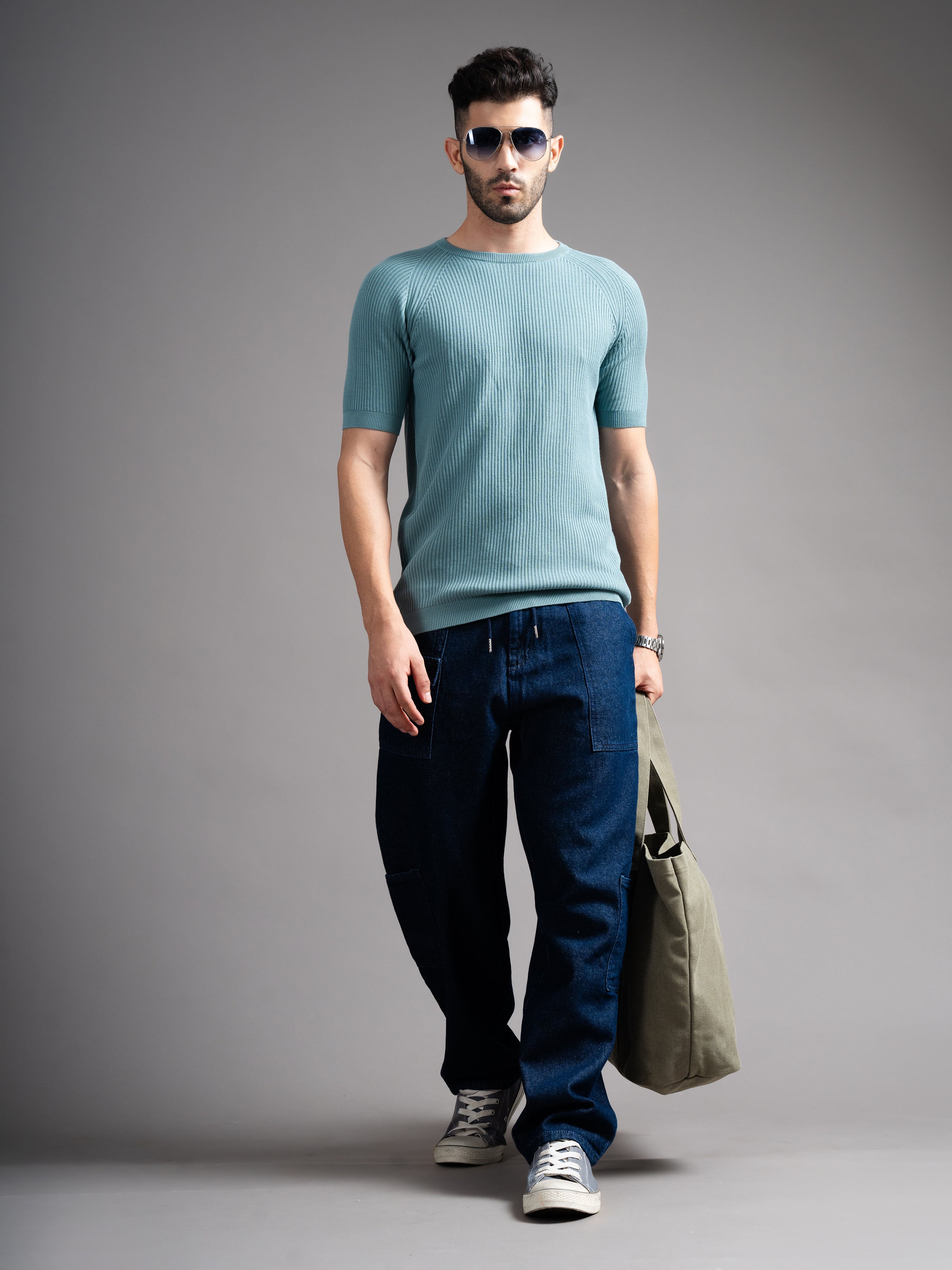 Men Daro Blue Knit T-Shirt