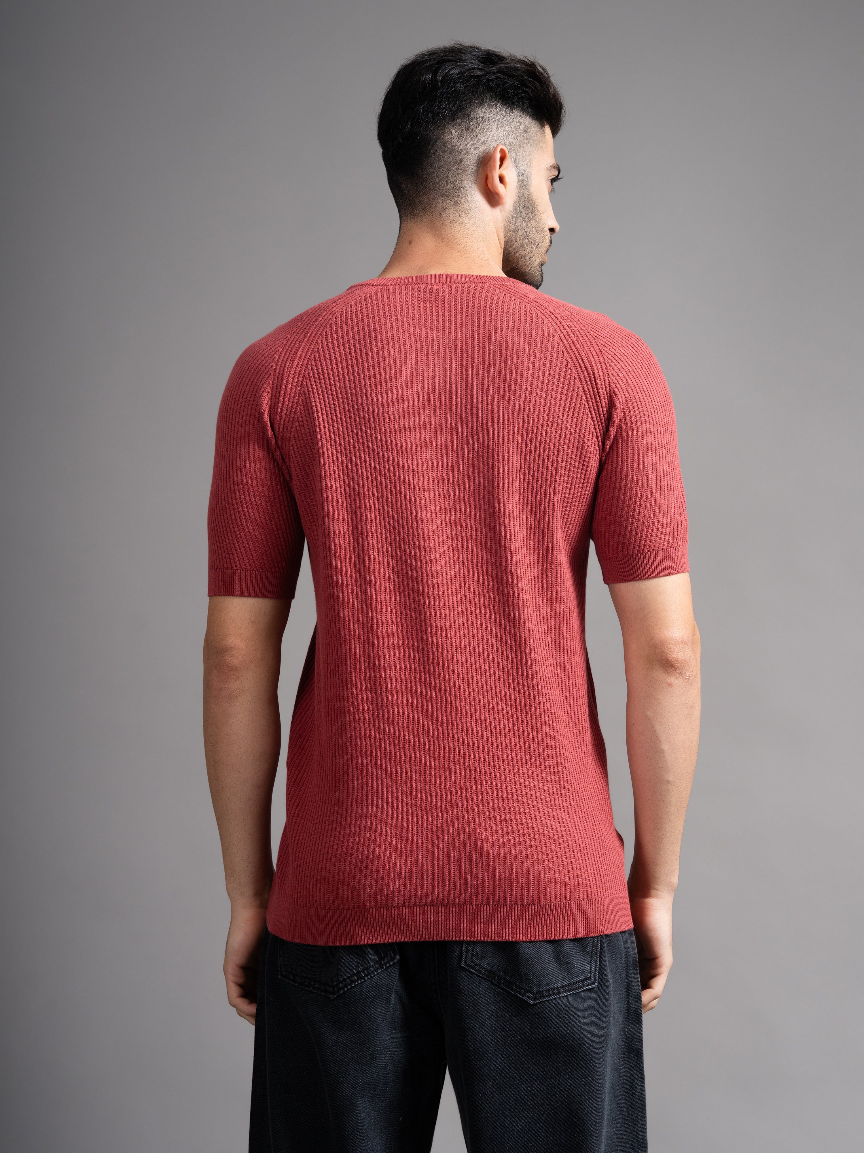 Men Daro Coral Red Knit T-Shirt