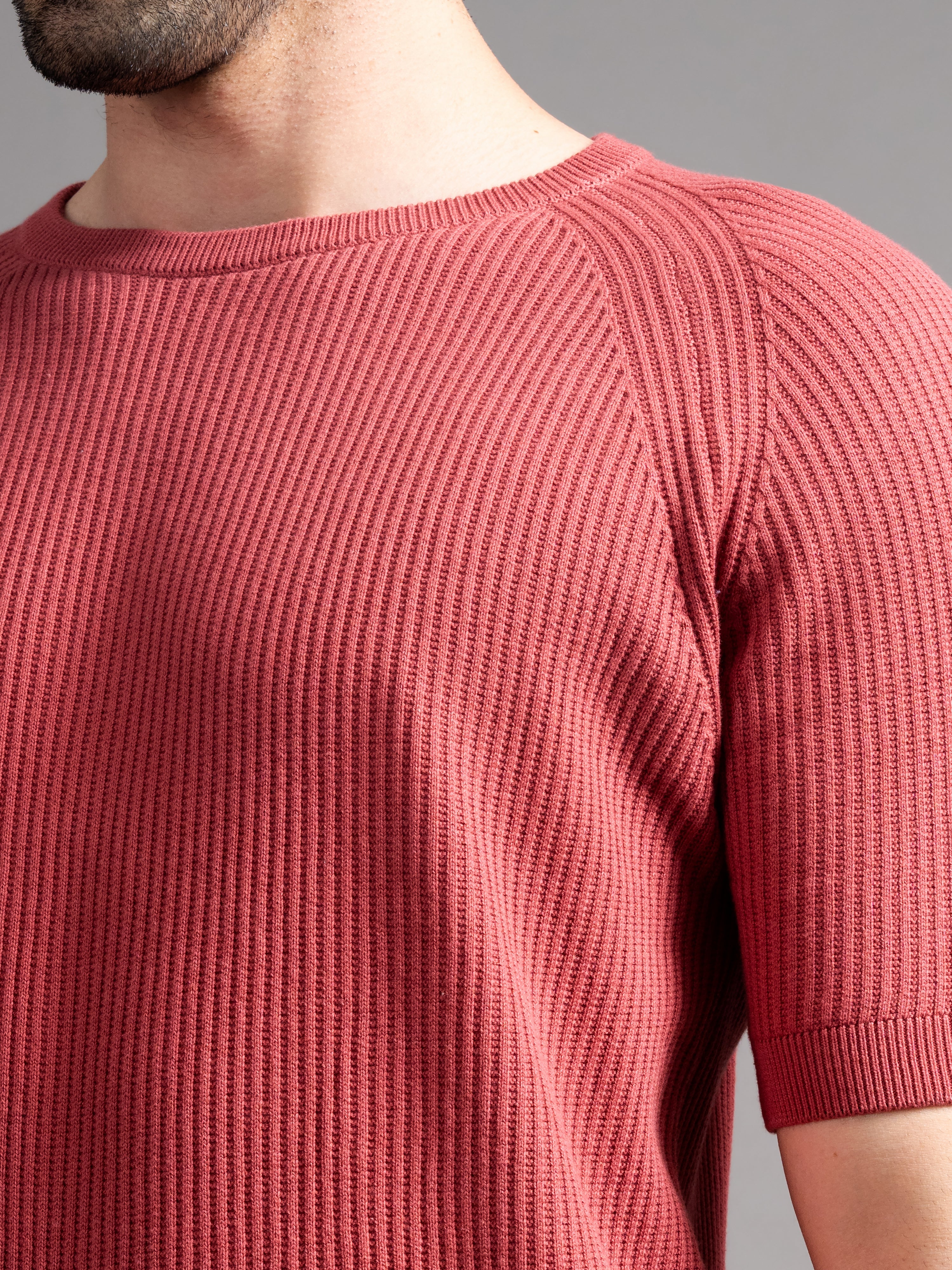 Men Daro Coral Red Knit T-Shirt