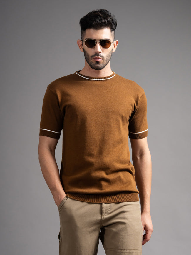 Men Davor Brown Knit T-Shirt